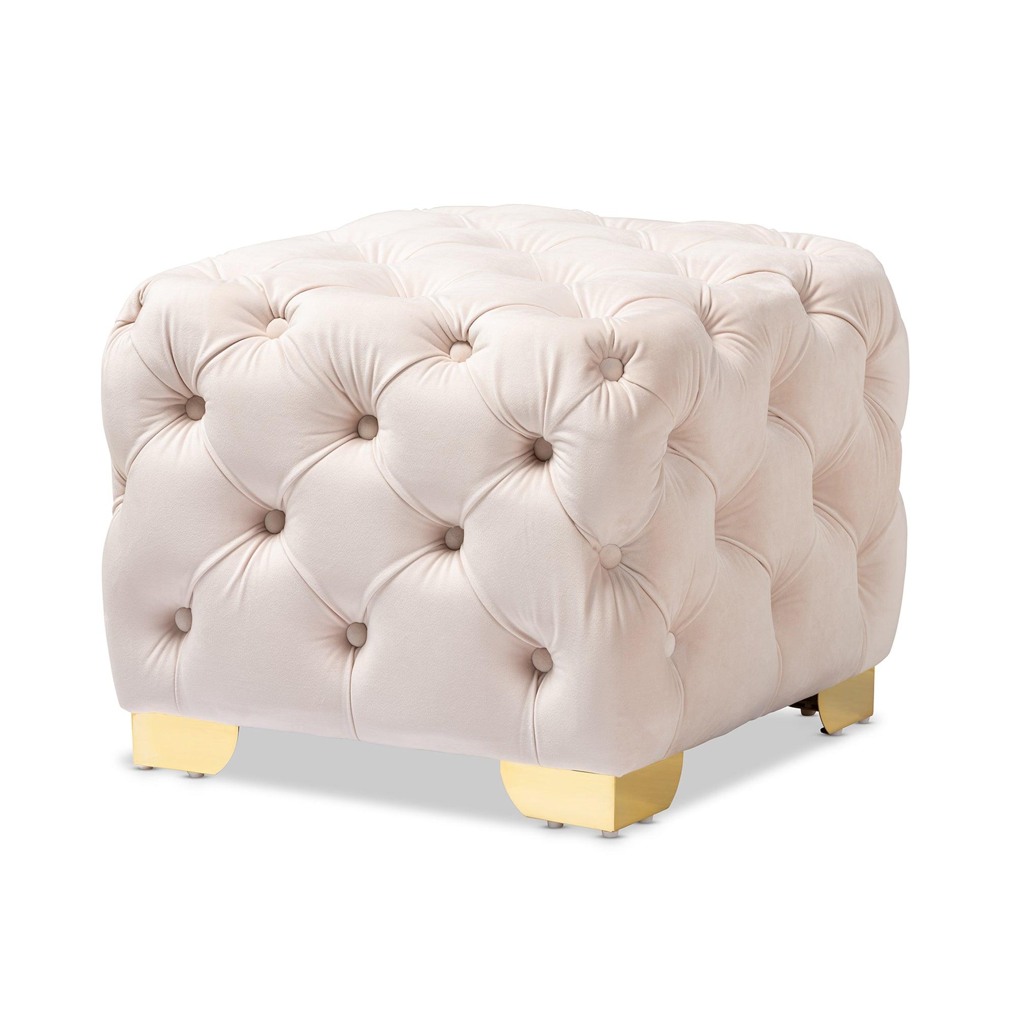 Avara Glam and Luxe Light Velvet Fabric Upholstered Finished Button Tufted Ottoman