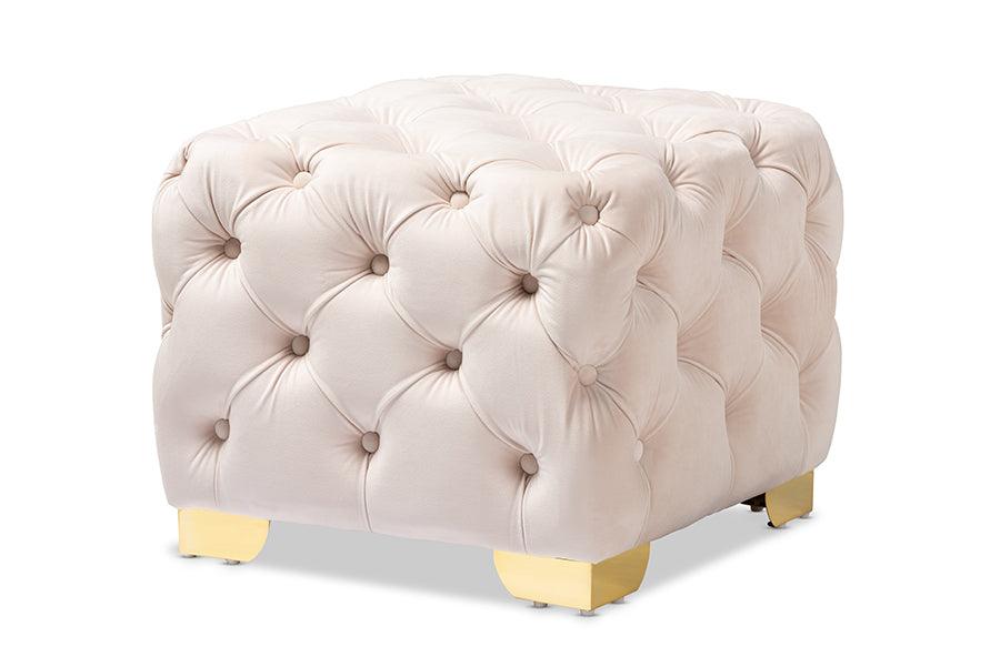 Avara Glam and Luxe Light Velvet Fabric Upholstered Finished Button Tufted Ottoman