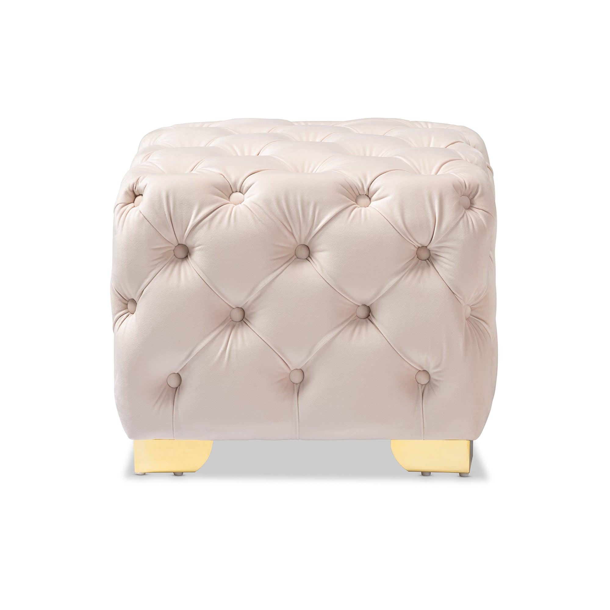 Avara Glam and Luxe Light Velvet Fabric Upholstered Finished Button Tufted Ottoman