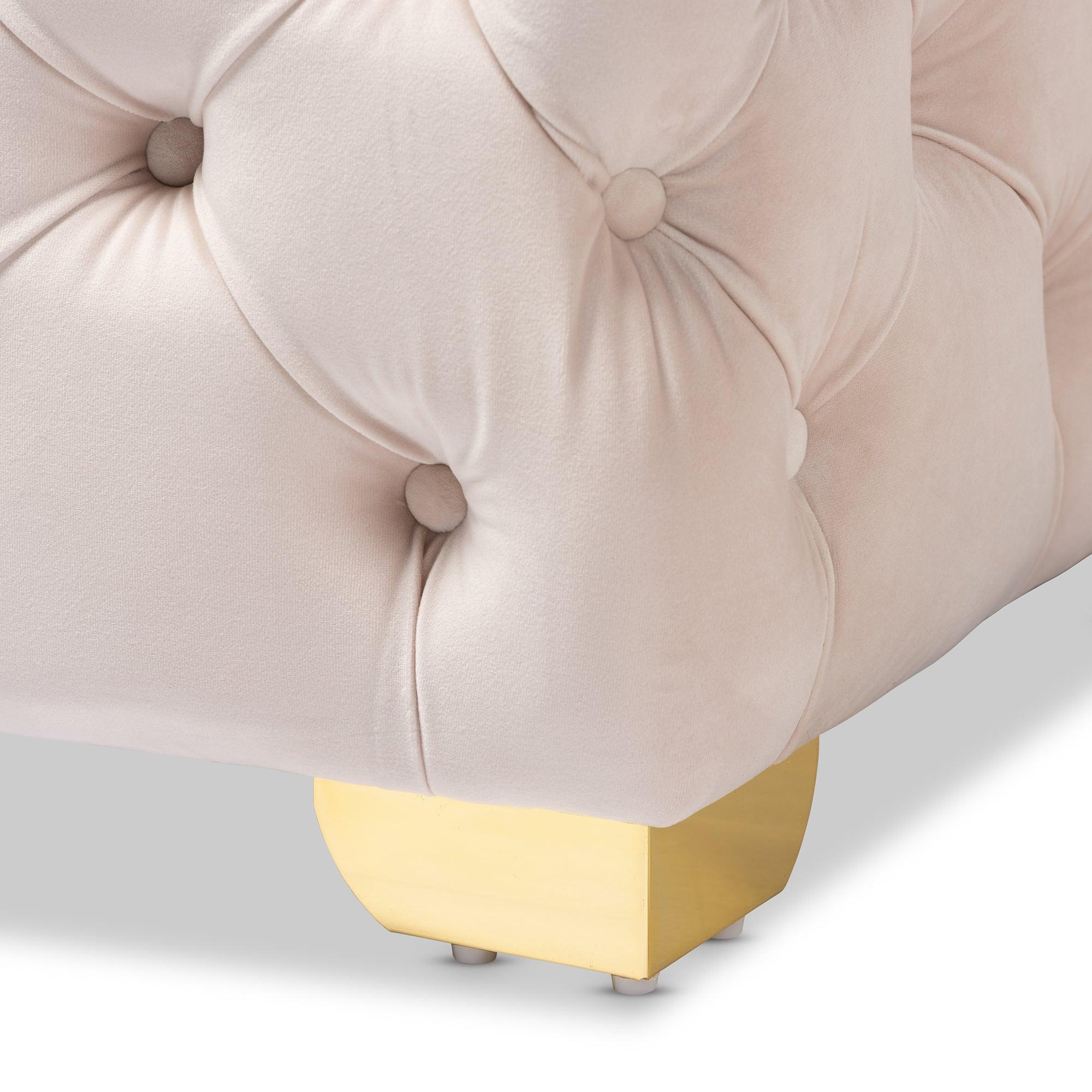 Avara Glam and Luxe Light Velvet Fabric Upholstered Finished Button Tufted Ottoman