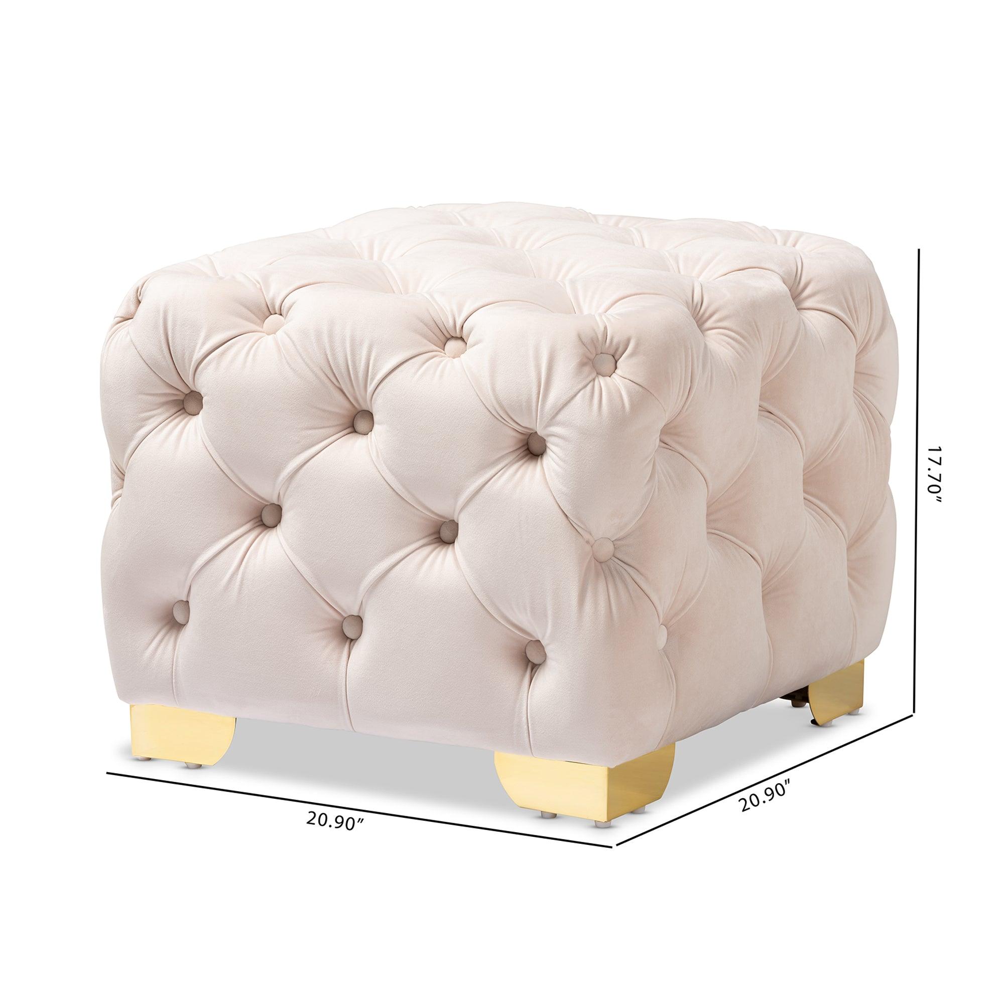 Avara Glam and Luxe Light Velvet Fabric Upholstered Finished Button Tufted Ottoman