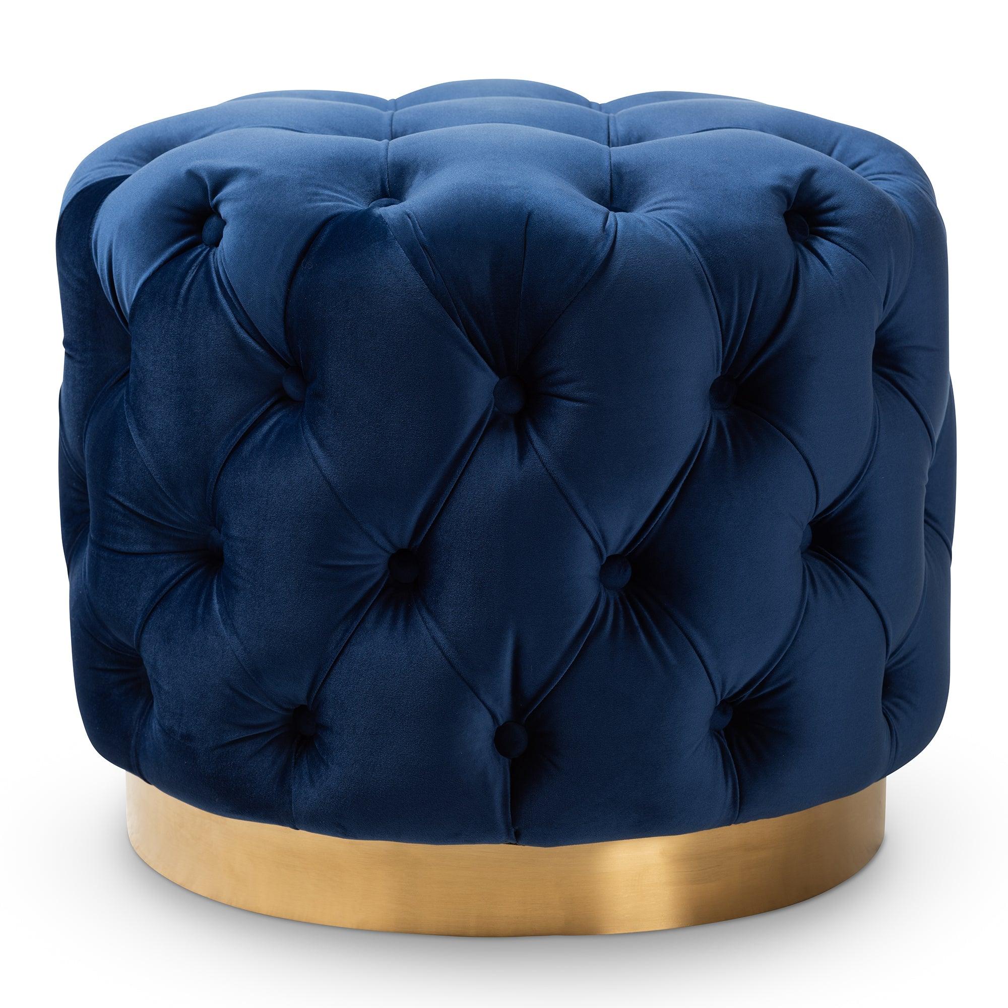 Valeria Glam Royal Velvet Fabric Upholstered -Finished Button Tufted Ottoman