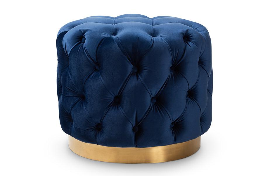 Valeria Glam Royal Velvet Fabric Upholstered -Finished Button Tufted Ottoman