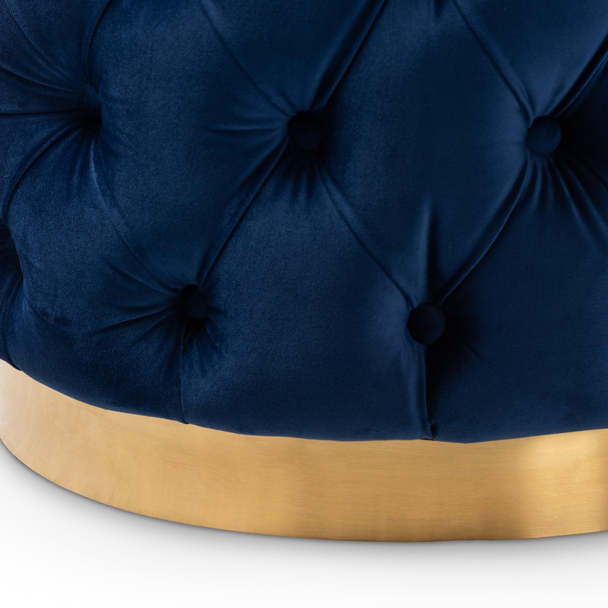 Valeria Glam Royal Velvet Fabric Upholstered -Finished Button Tufted Ottoman