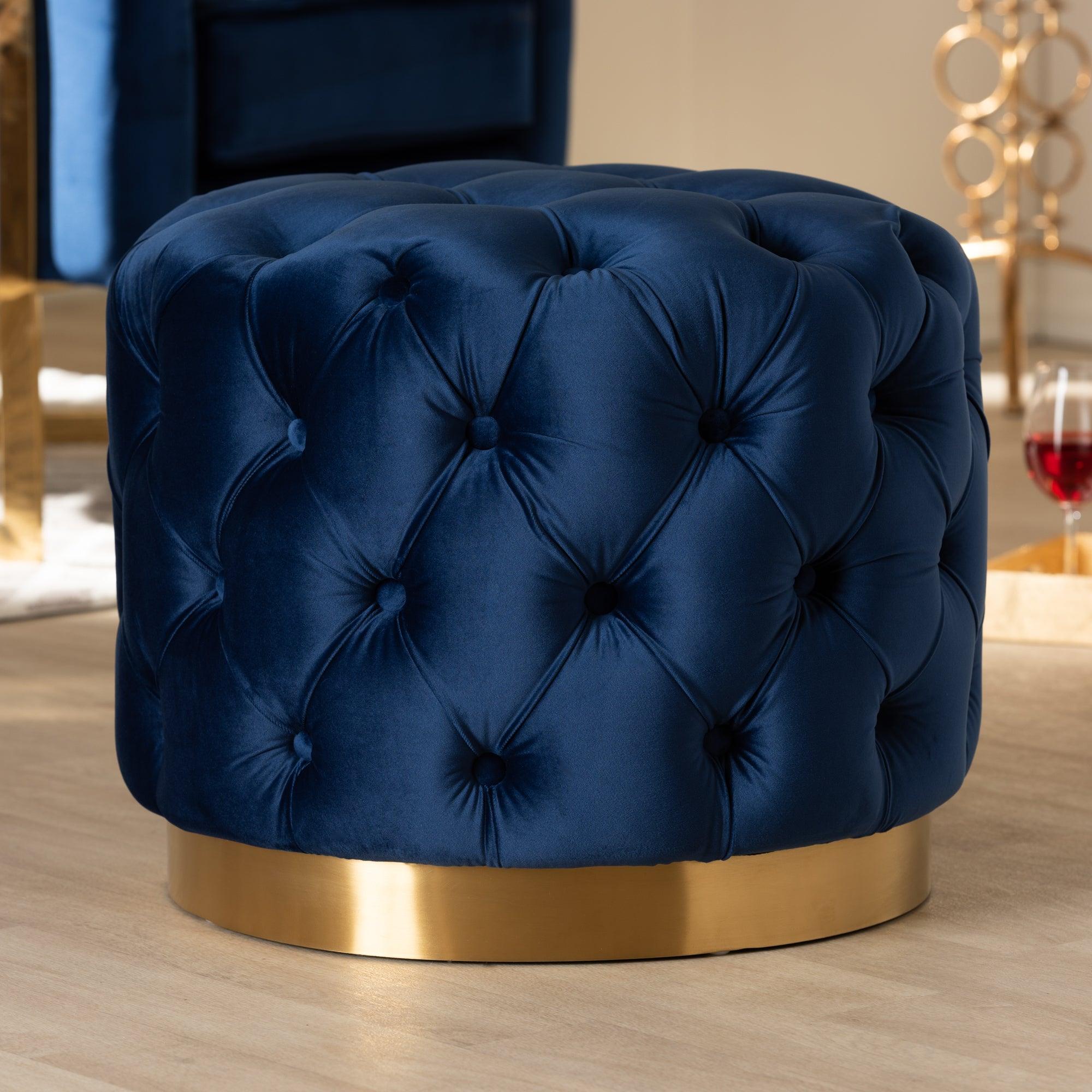 Valeria Glam Royal Velvet Fabric Upholstered -Finished Button Tufted Ottoman