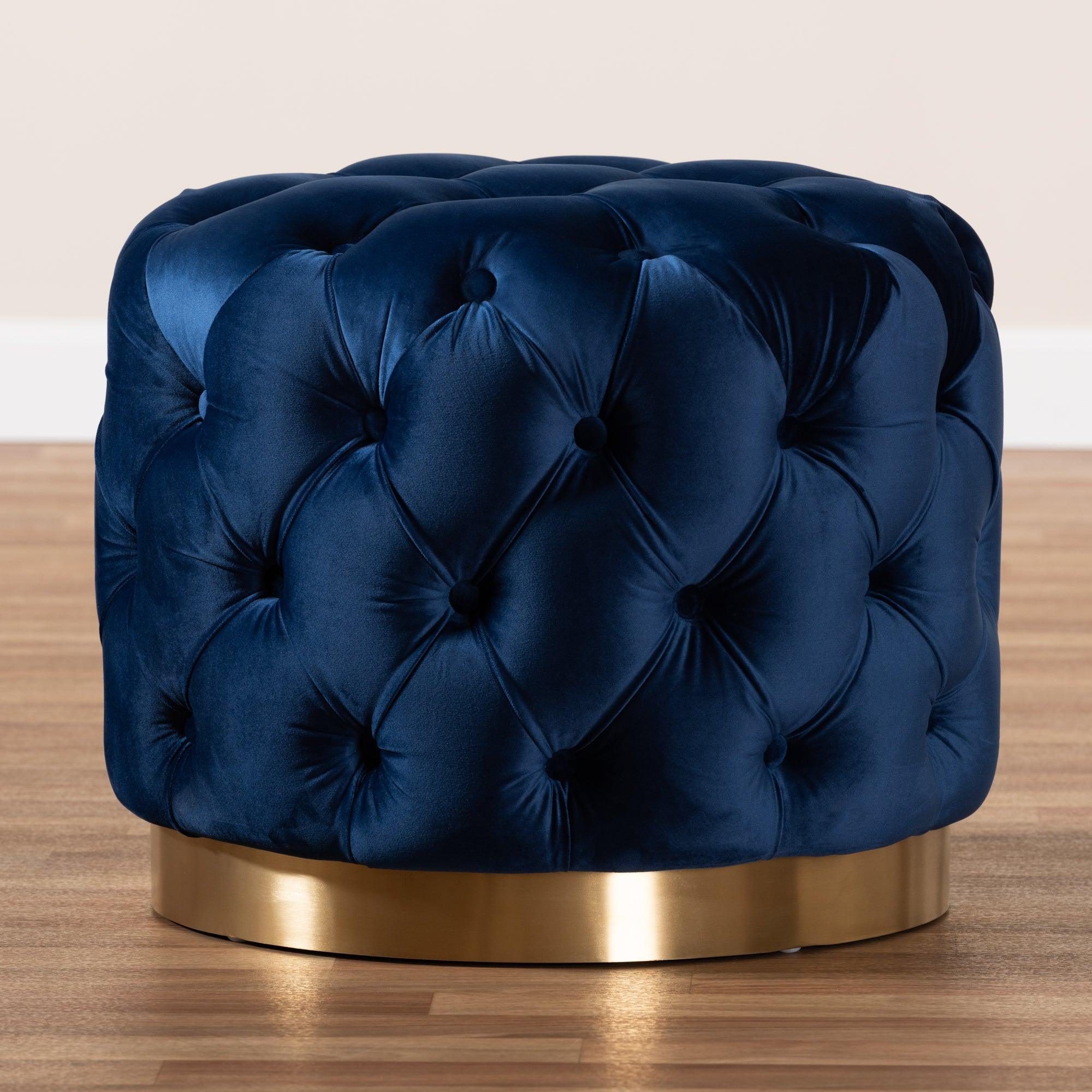 Valeria Glam Royal Velvet Fabric Upholstered -Finished Button Tufted Ottoman