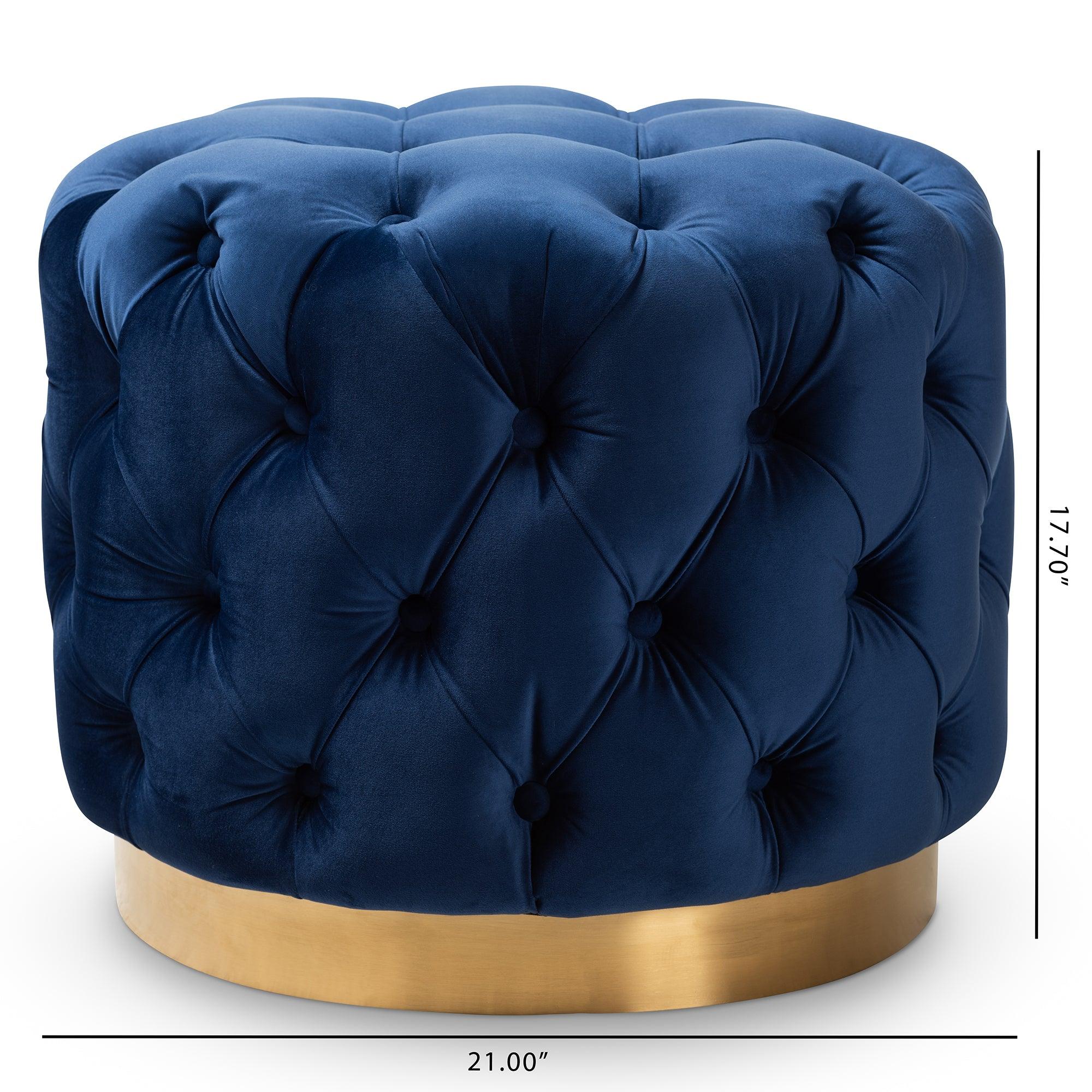 Valeria Glam Royal Velvet Fabric Upholstered -Finished Button Tufted Ottoman