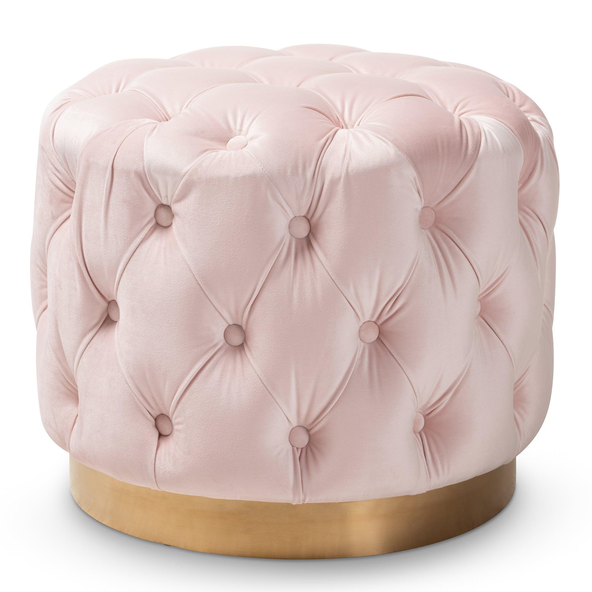 Valeria Glam Light Velvet Fabric Upholstered -Finished Button Tufted Ottoman