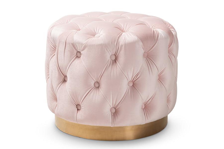 Valeria Glam Light Velvet Fabric Upholstered -Finished Button Tufted Ottoman