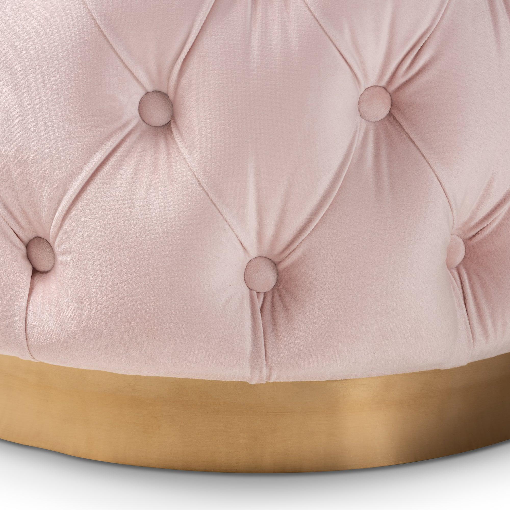 Valeria Glam Light Velvet Fabric Upholstered -Finished Button Tufted Ottoman