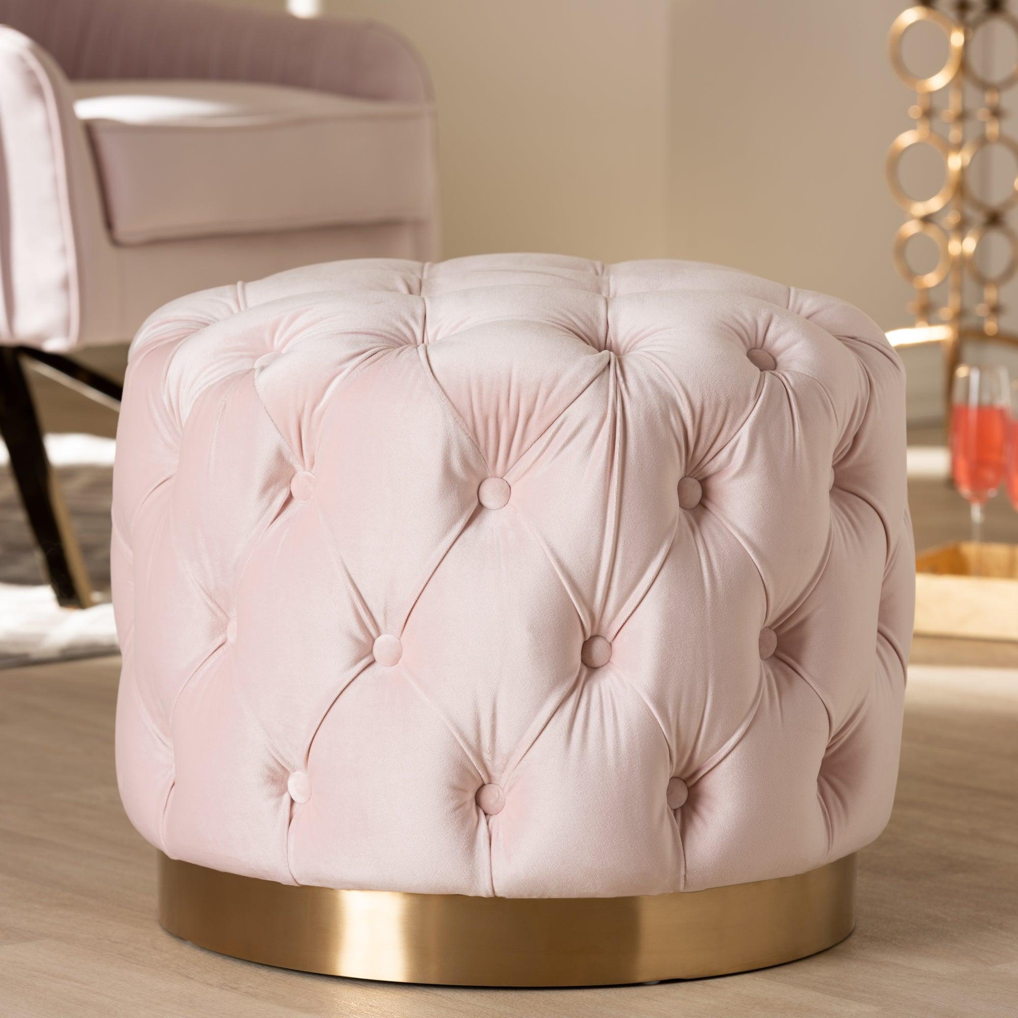 Valeria Glam Light Velvet Fabric Upholstered -Finished Button Tufted Ottoman