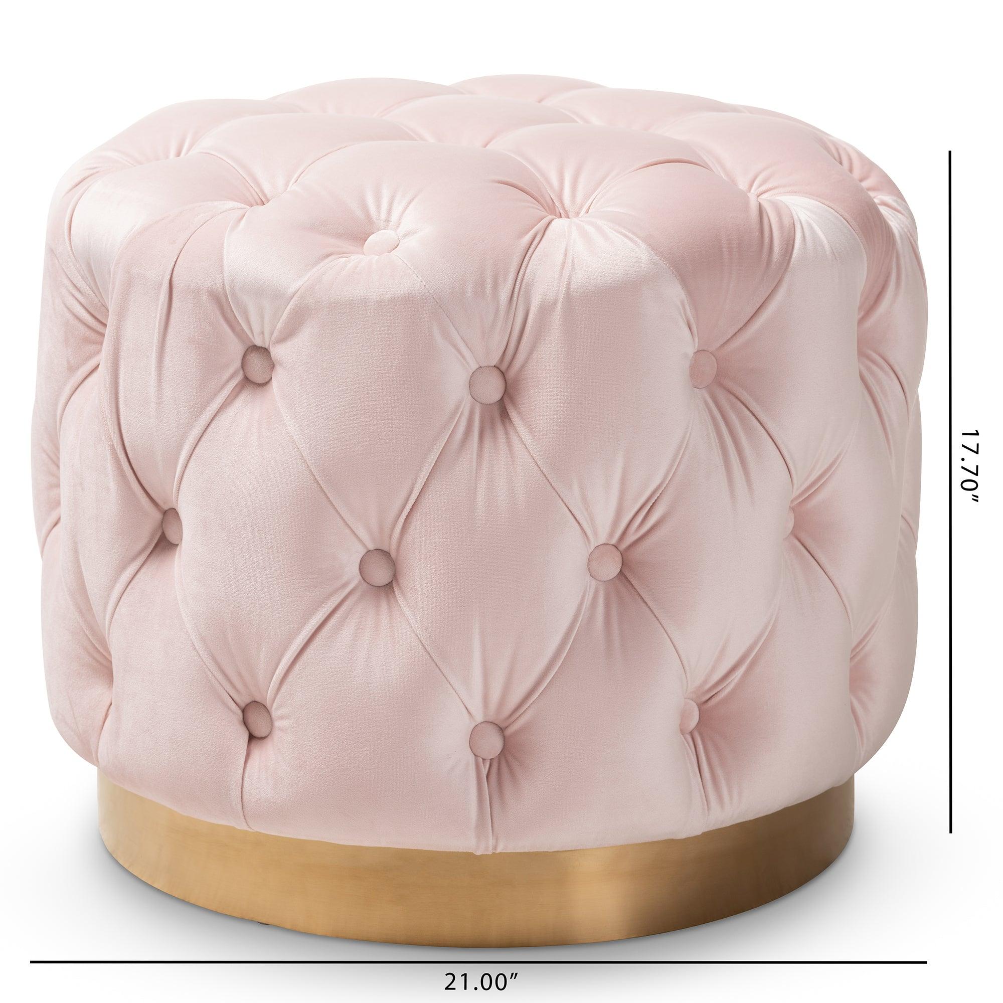 Valeria Glam Light Velvet Fabric Upholstered -Finished Button Tufted Ottoman