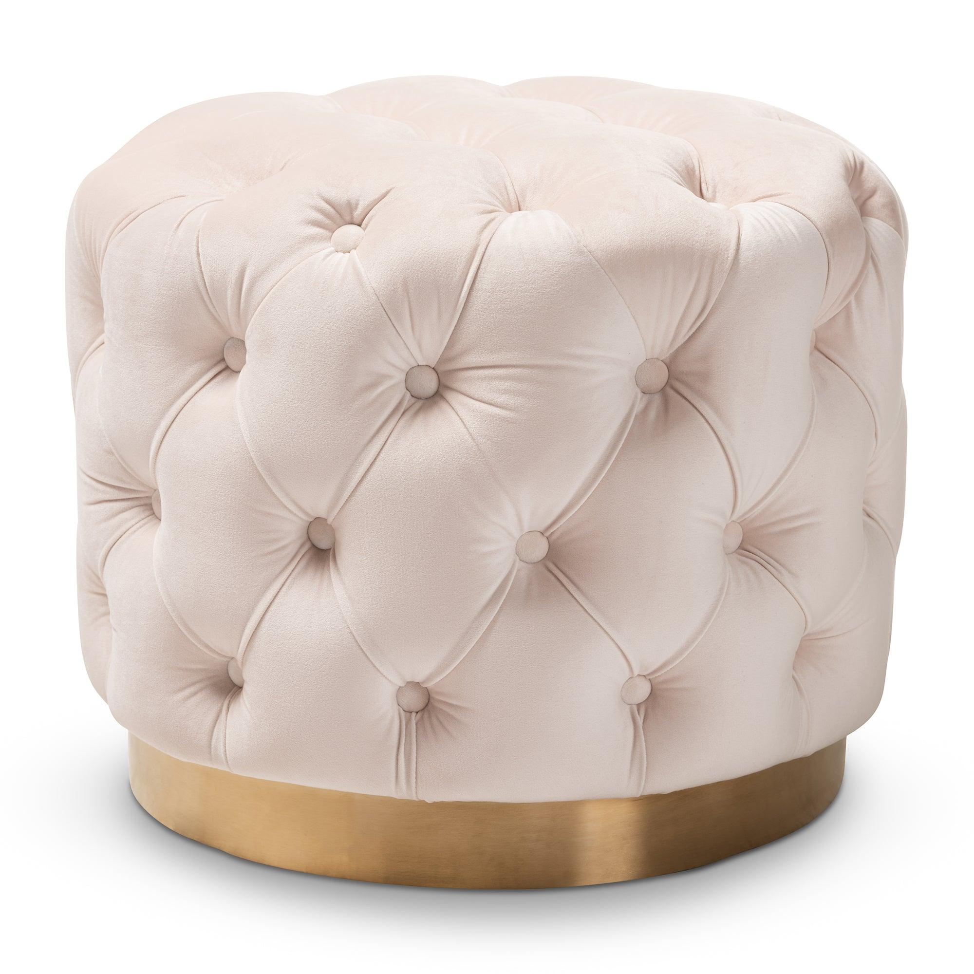 Valeria Glam Light Velvet Fabric Upholstered -Finished Button Tufted Ottoman