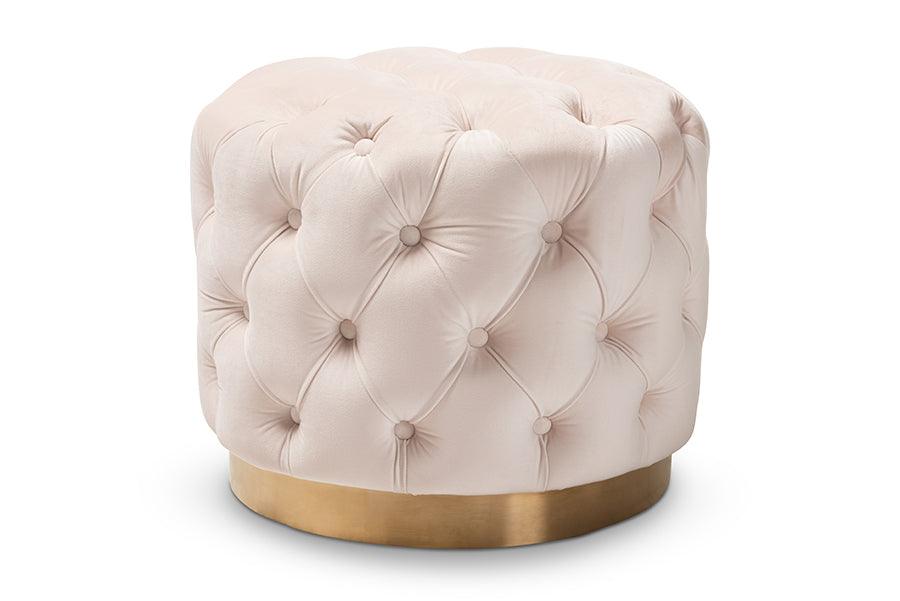 Valeria Glam Light Velvet Fabric Upholstered -Finished Button Tufted Ottoman