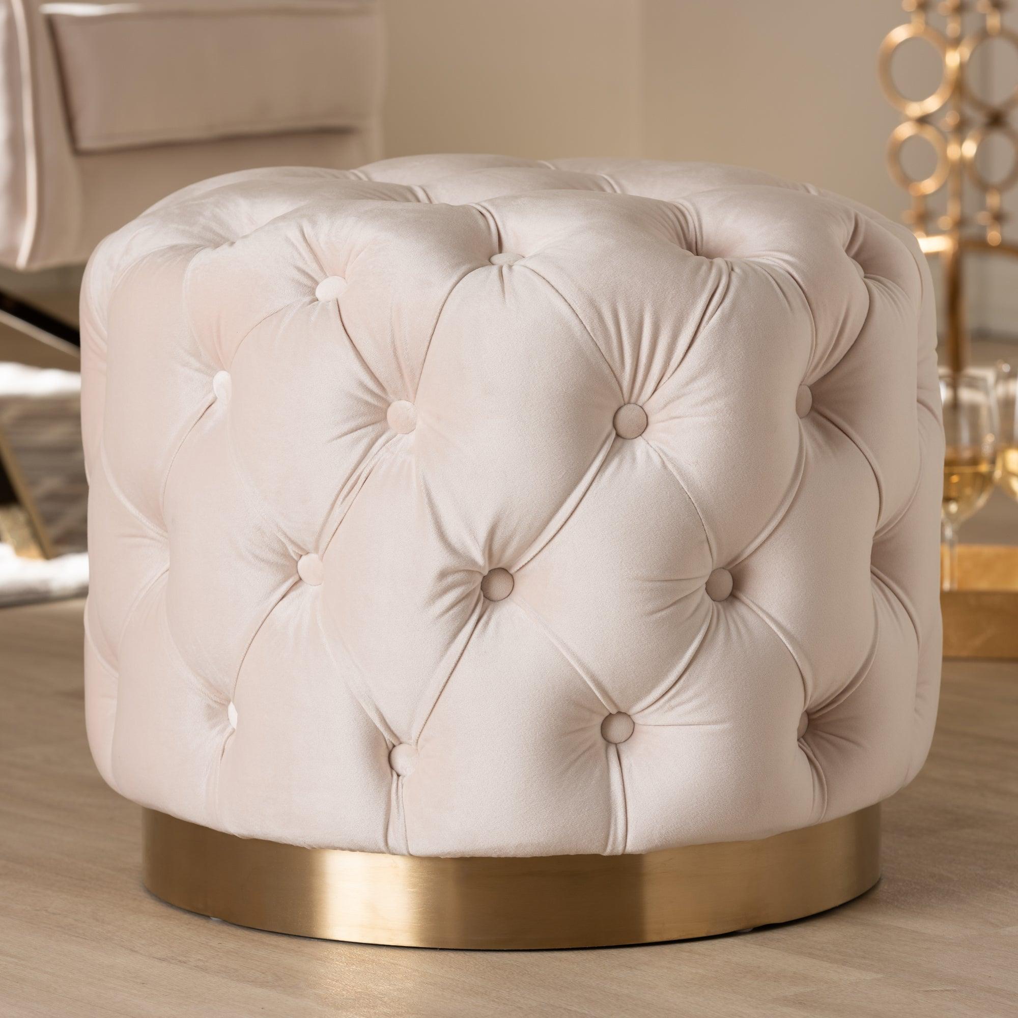 Valeria Glam Light Velvet Fabric Upholstered -Finished Button Tufted Ottoman