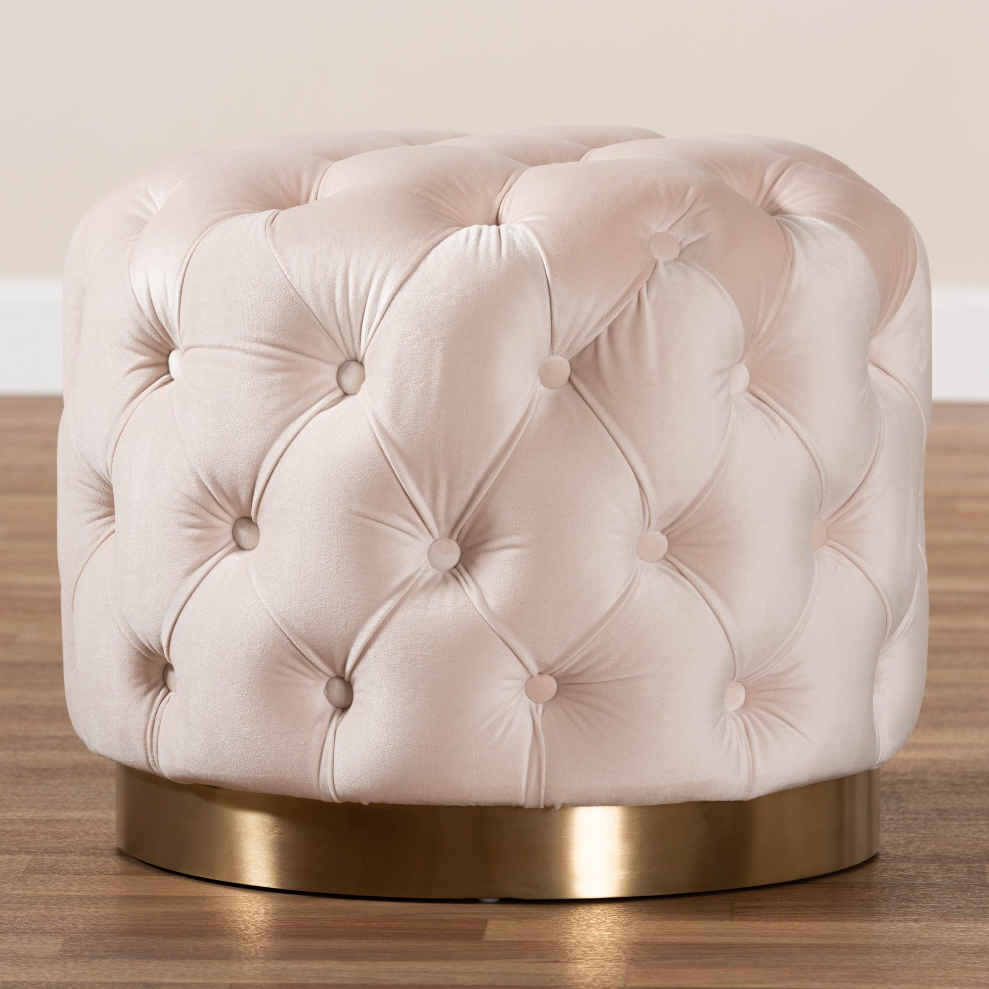 Valeria Glam Light Velvet Fabric Upholstered -Finished Button Tufted Ottoman