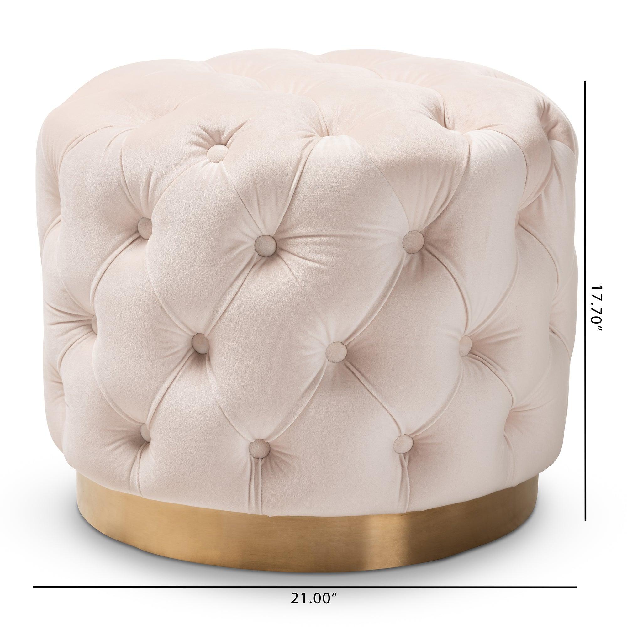 Valeria Glam Light Velvet Fabric Upholstered -Finished Button Tufted Ottoman