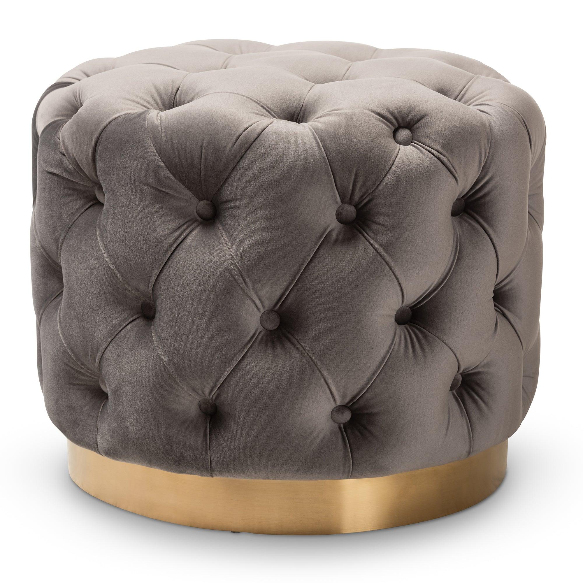 Valeria Glam Velvet Fabric Upholstered -Finished Button Tufted Ottoman