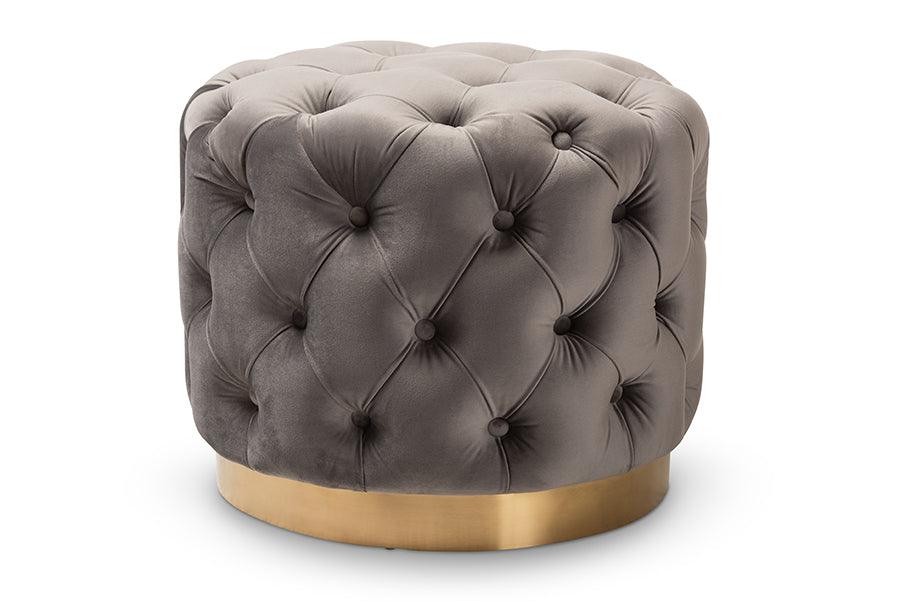 Valeria Glam Velvet Fabric Upholstered -Finished Button Tufted Ottoman