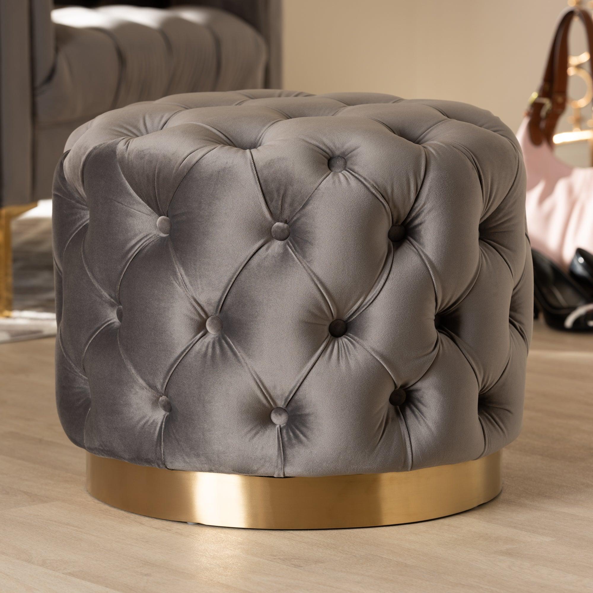 Valeria Glam Velvet Fabric Upholstered -Finished Button Tufted Ottoman