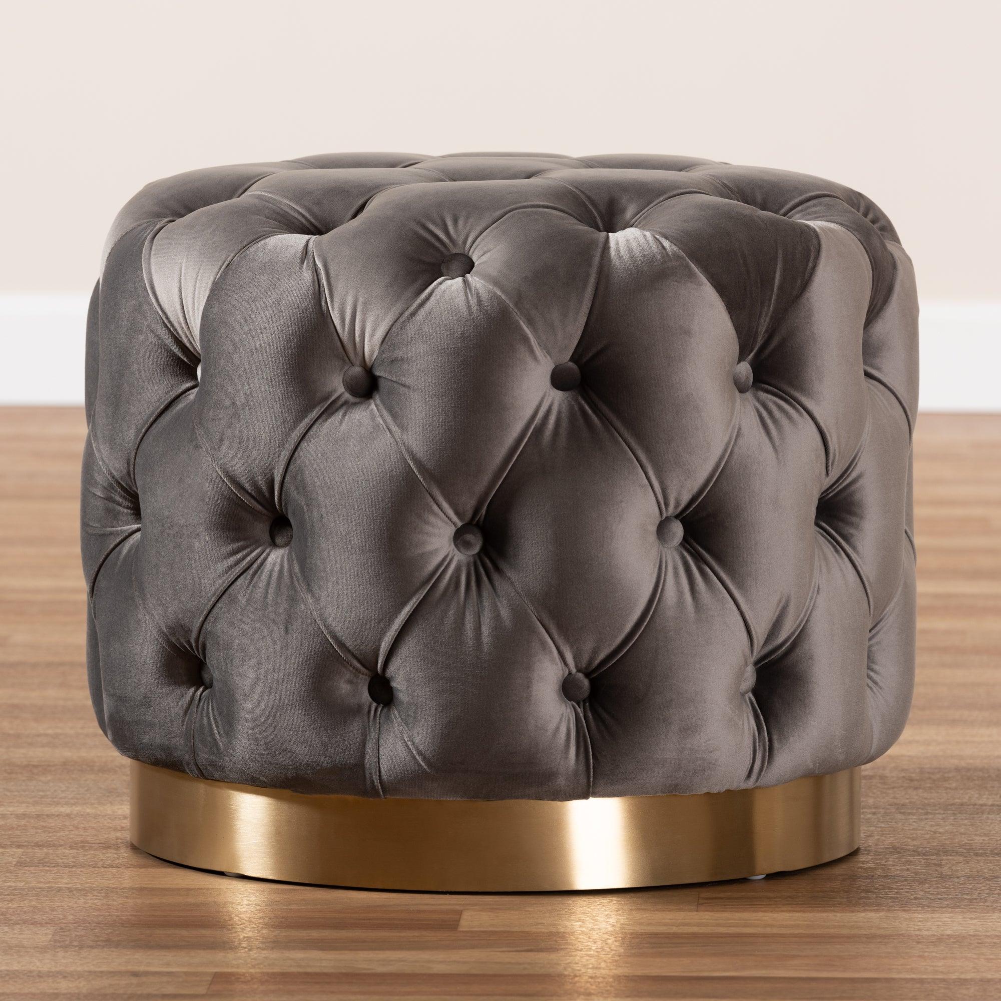 Valeria Glam Velvet Fabric Upholstered -Finished Button Tufted Ottoman