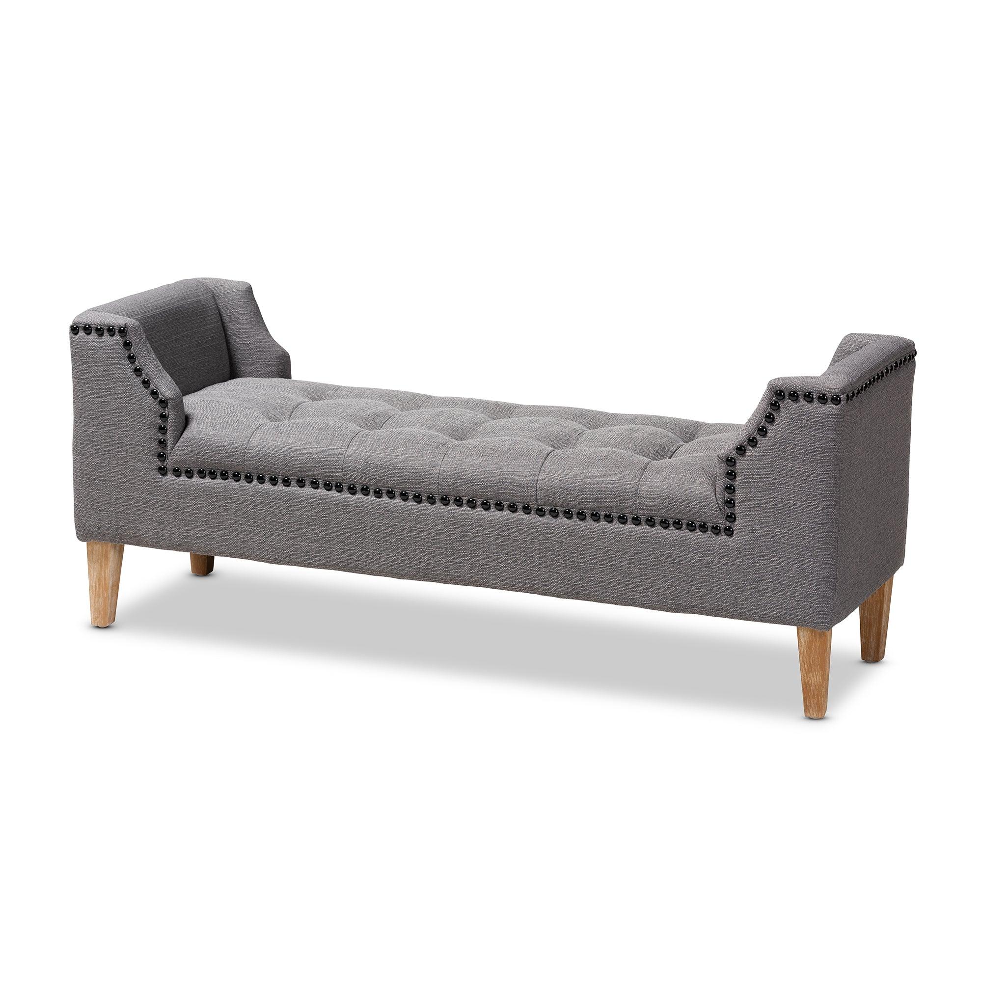 Perret Modern and Contemporary Linen Fabric Upholstered Finished Wood Bench