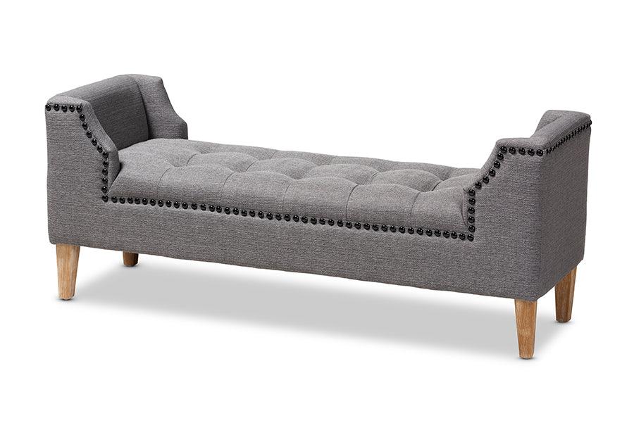 Perret Modern and Contemporary Linen Fabric Upholstered Finished Wood Bench