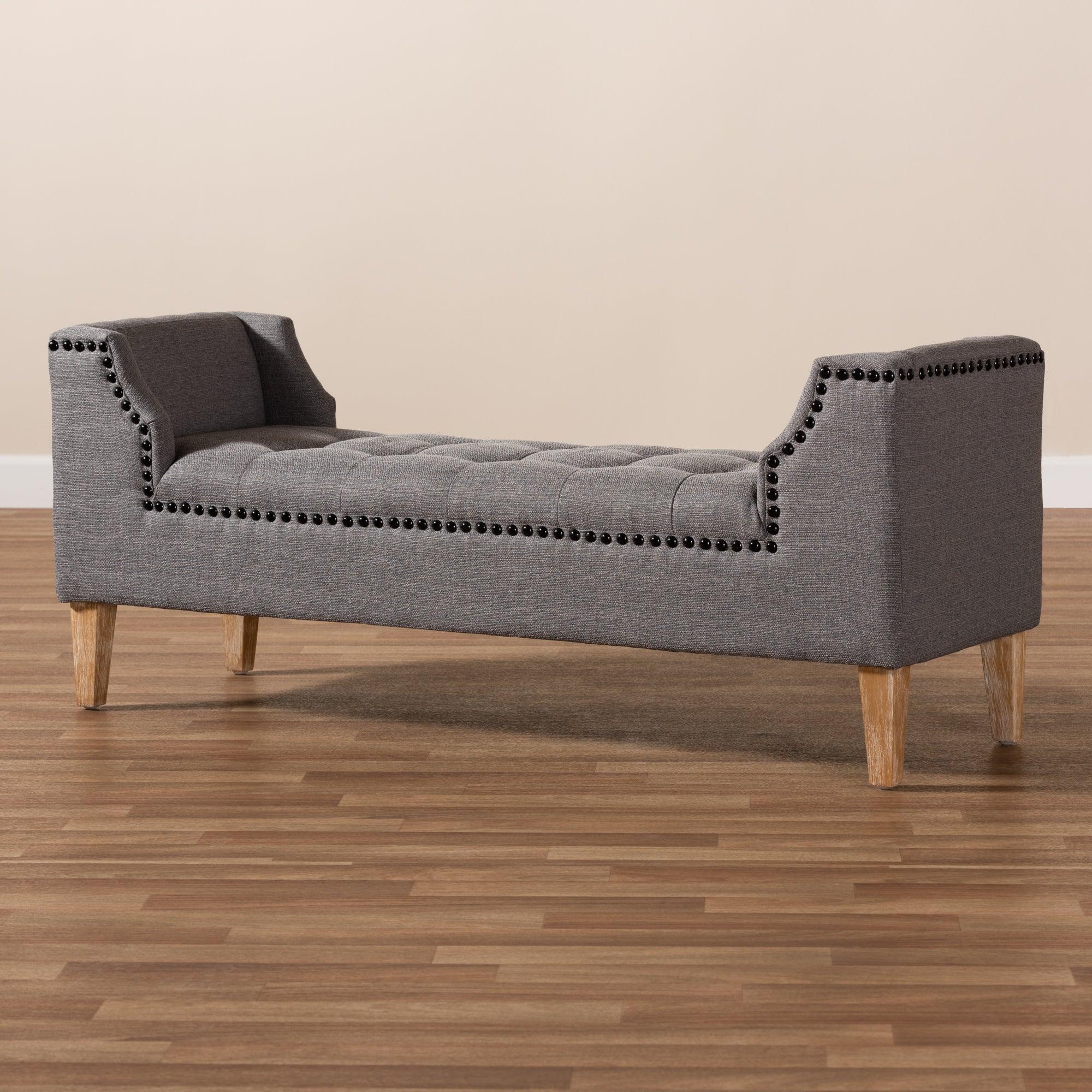 Perret Modern and Contemporary Linen Fabric Upholstered Finished Wood Bench