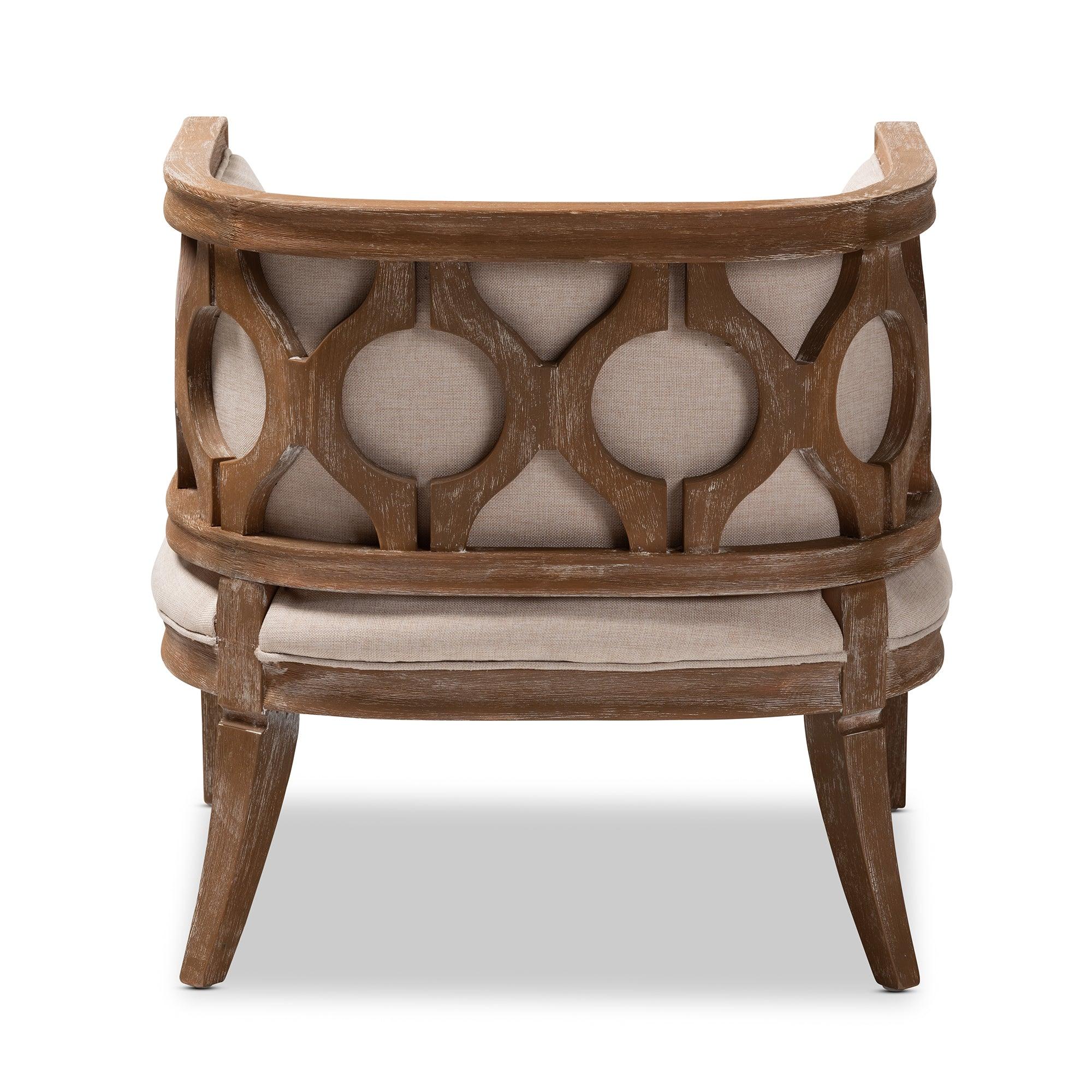 Esme French Provincial Linen Fabric Upholstered and -Washed Wood Accent Barrel Chair