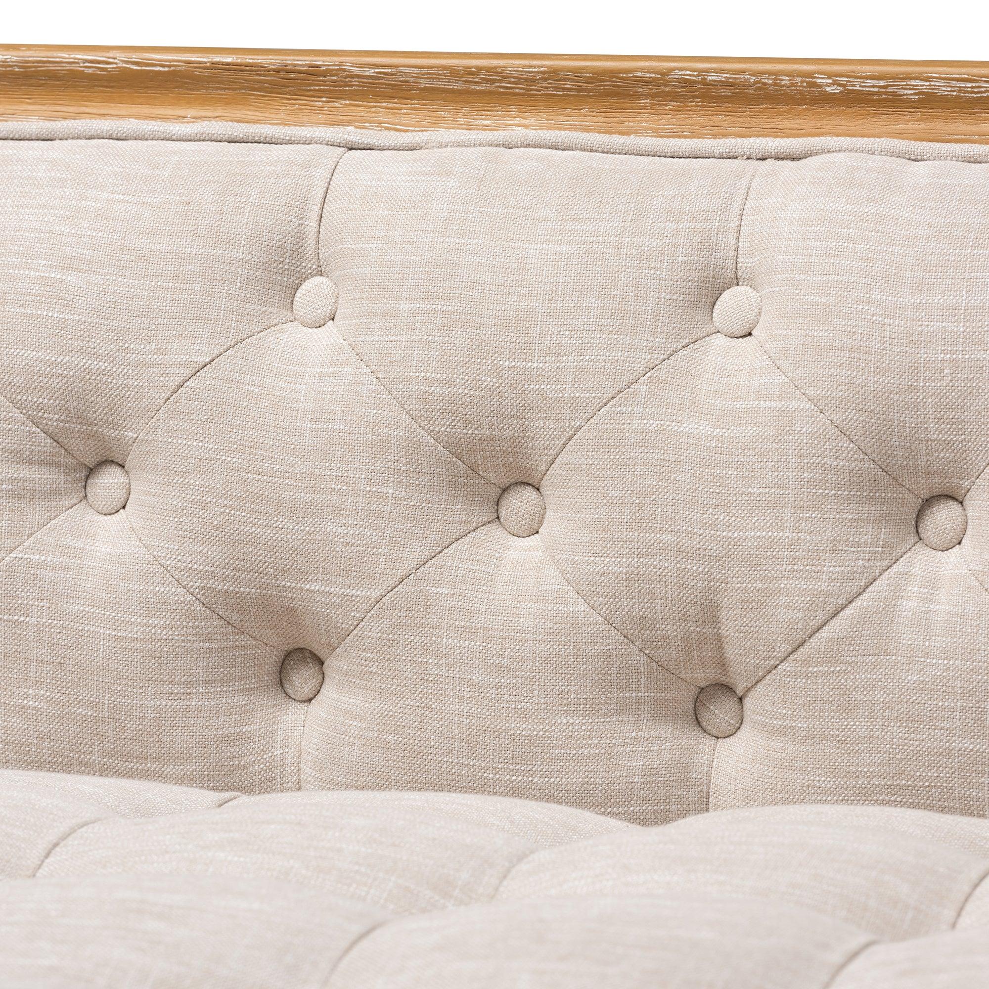 Agnes French Provincial Linen Fabric Upholstered and -Washed Wood Sofa