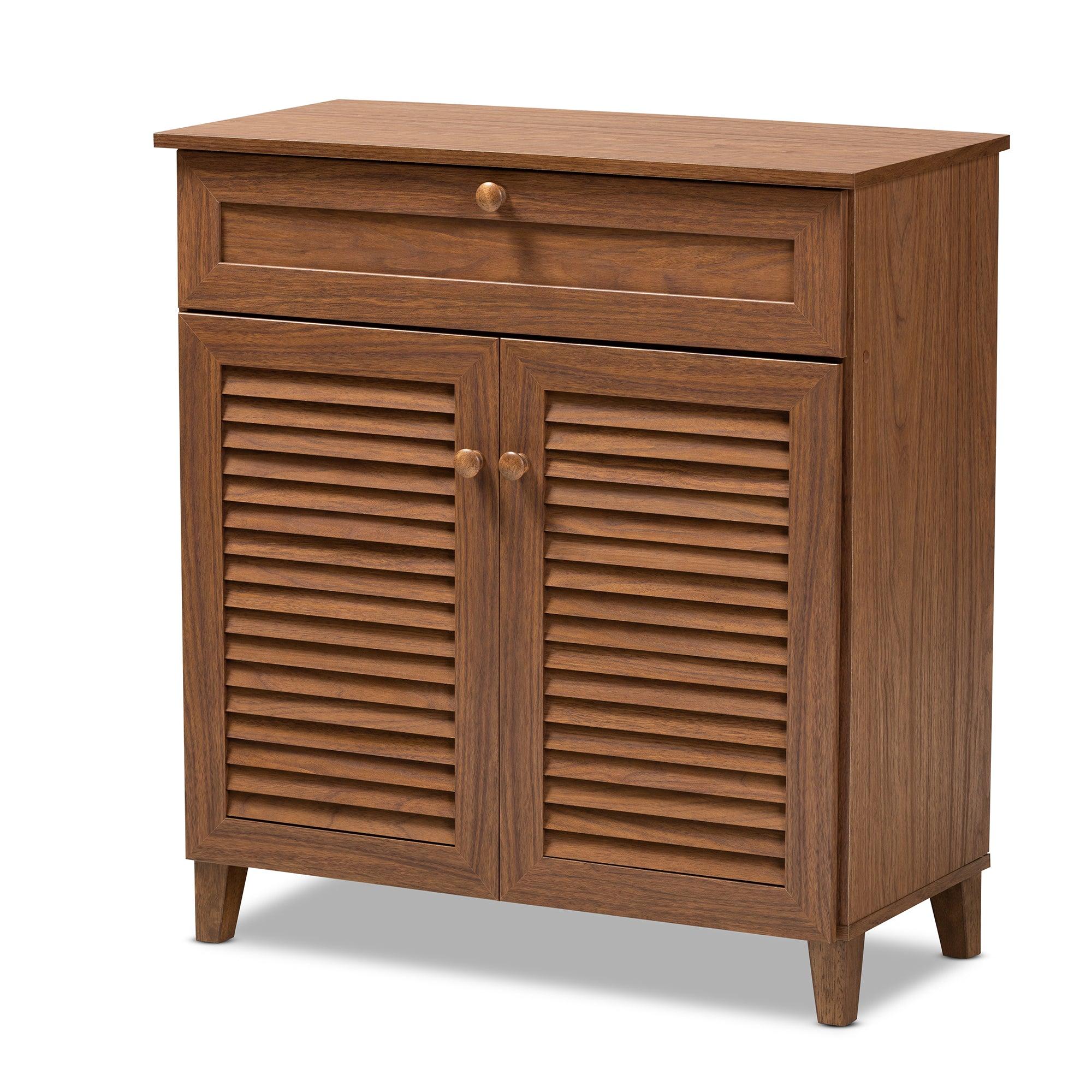 Coolidge Modern and Contemporary Finished 4-Shelf Wood Shoe Storage Cabinet with Drawer