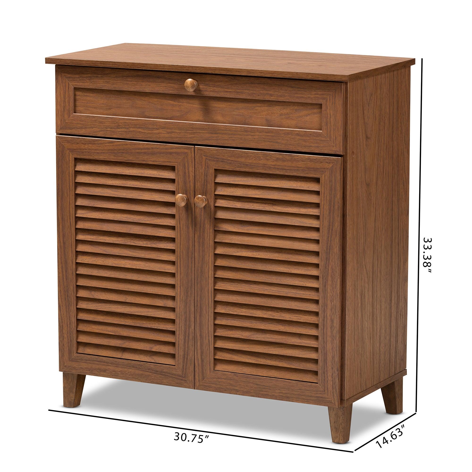 Coolidge Modern and Contemporary Finished 4-Shelf Wood Shoe Storage Cabinet with Drawer