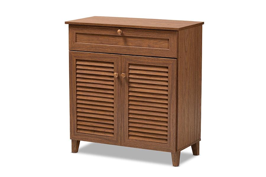 Coolidge Modern and Contemporary Finished 4-Shelf Wood Shoe Storage Cabinet with Drawer