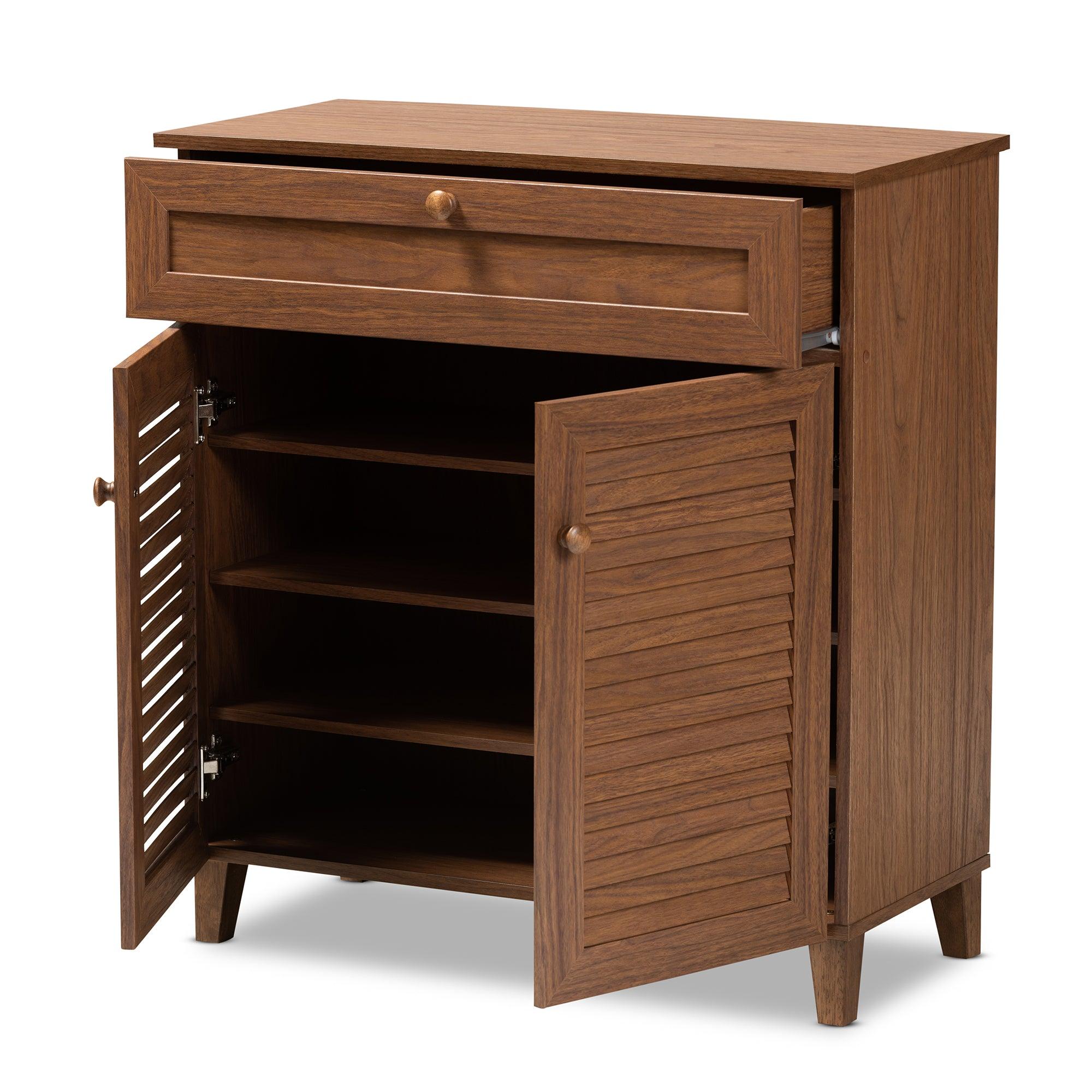 Coolidge Modern and Contemporary Finished 4-Shelf Wood Shoe Storage Cabinet with Drawer