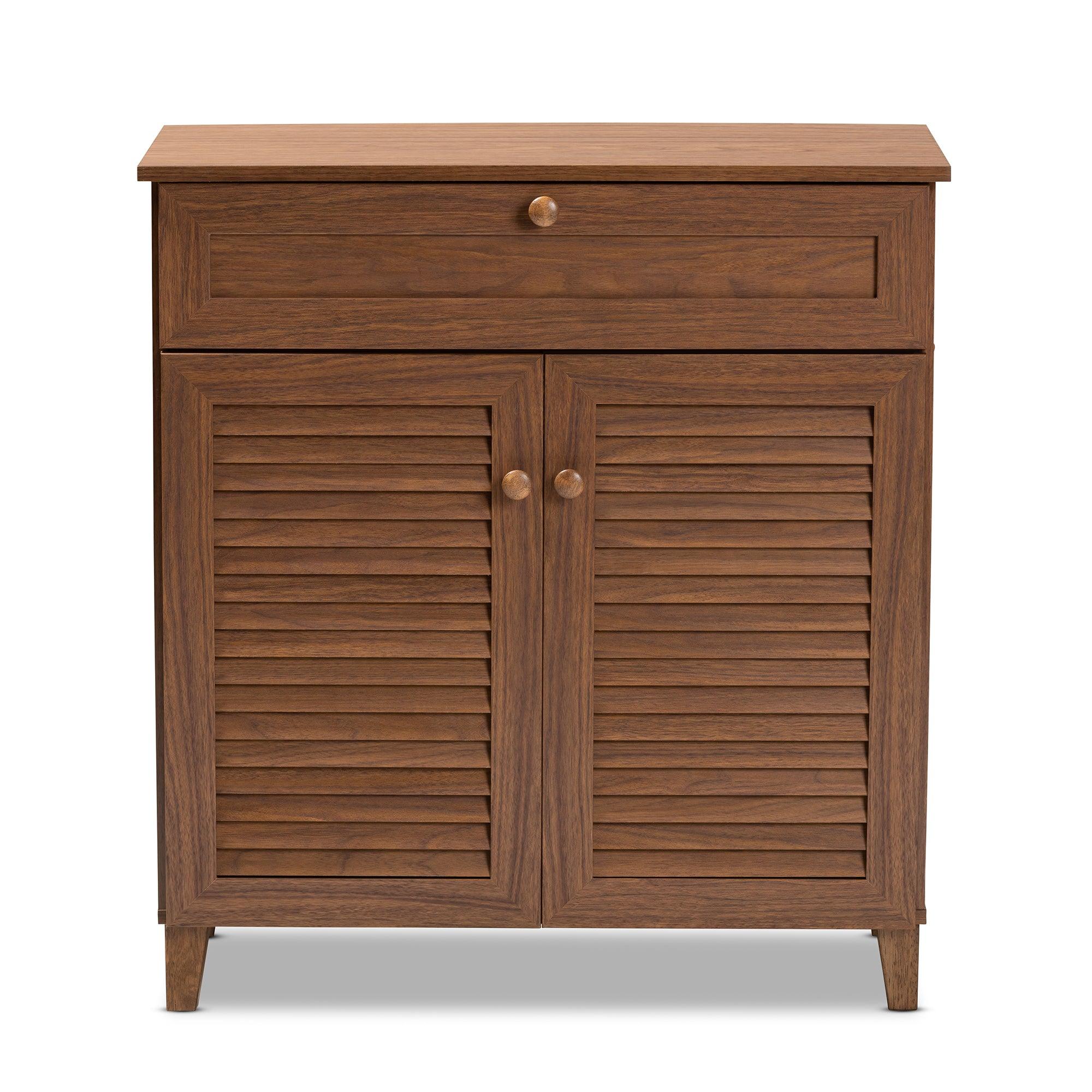 Coolidge Modern and Contemporary Finished 4-Shelf Wood Shoe Storage Cabinet with Drawer