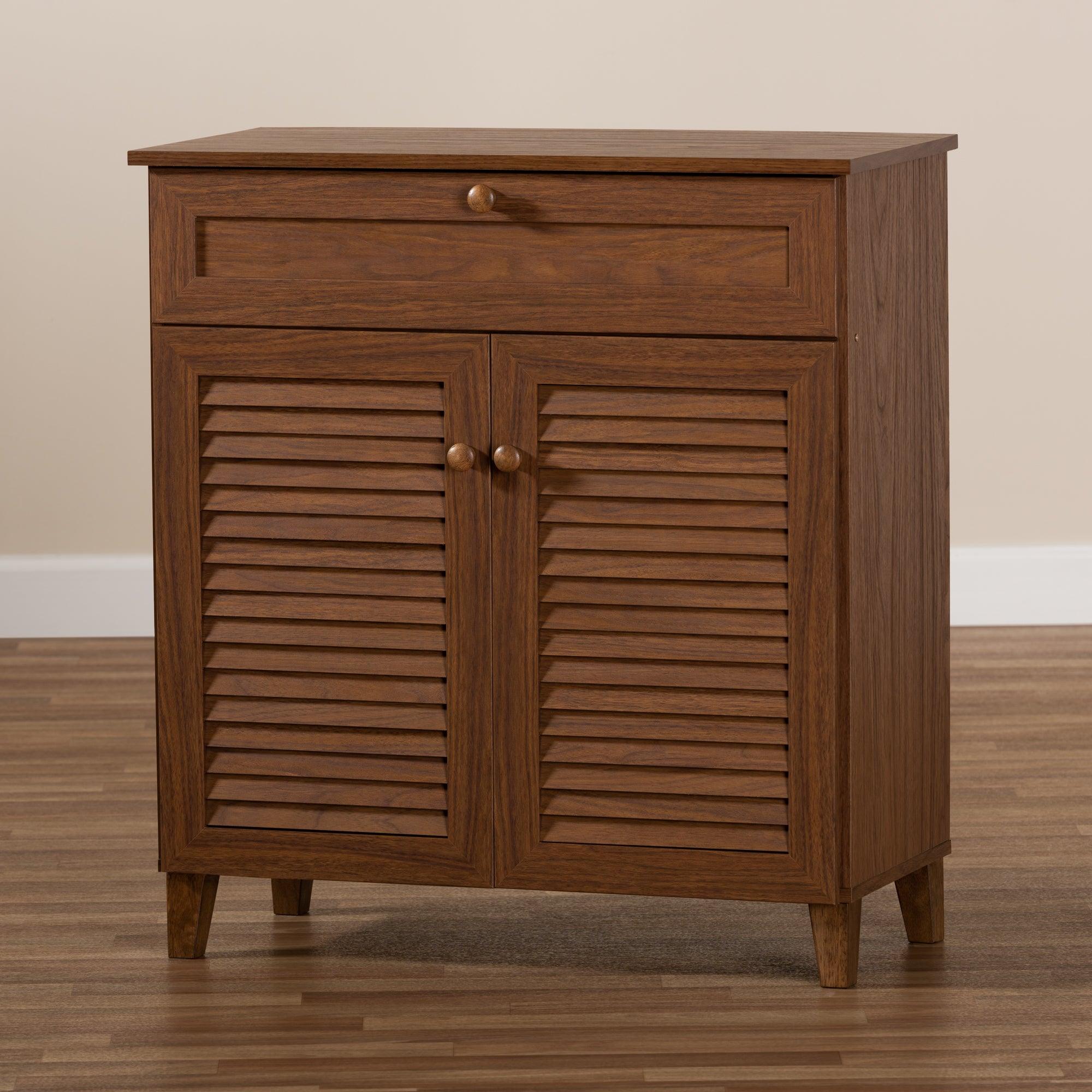 Coolidge Modern and Contemporary Finished 4-Shelf Wood Shoe Storage Cabinet with Drawer