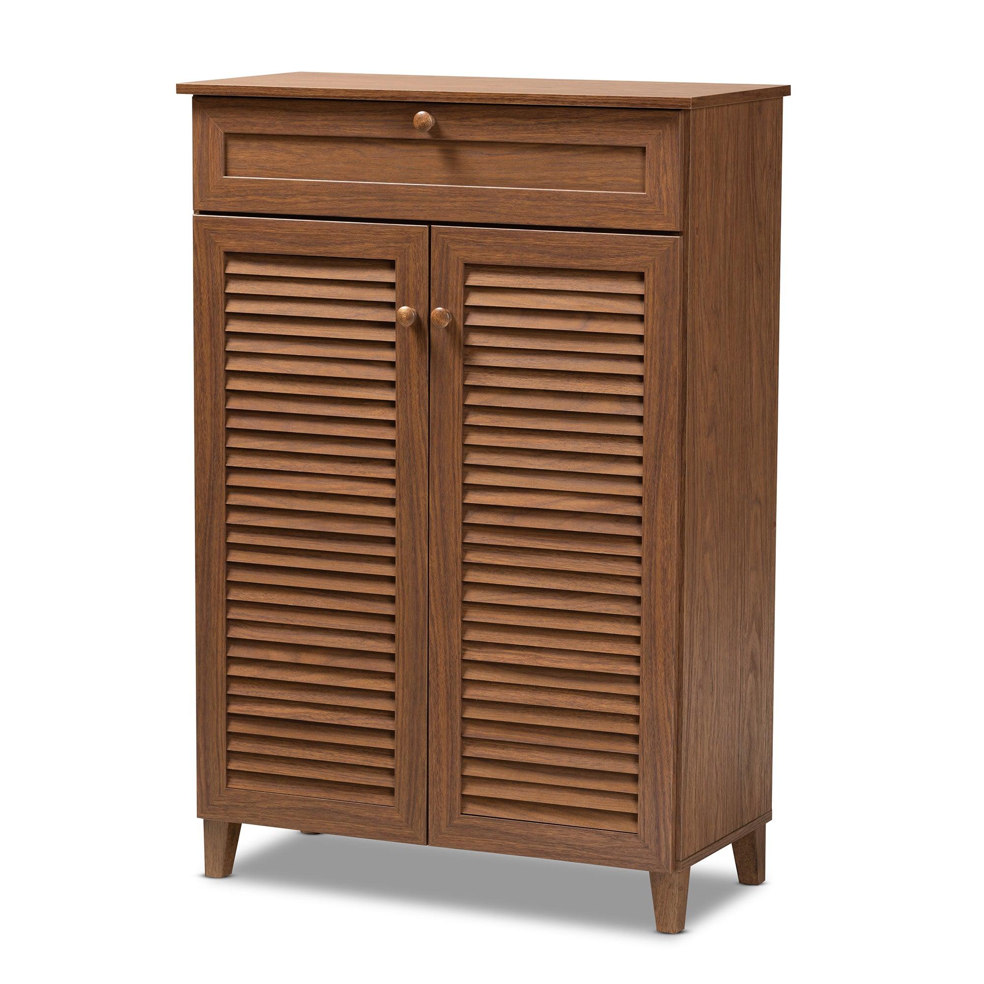 Coolidge Modern and Contemporary Finished 5-Shelf Wood Shoe Storage Cabinet with Drawer