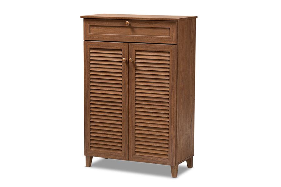 Coolidge Modern and Contemporary Finished 5-Shelf Wood Shoe Storage Cabinet with Drawer