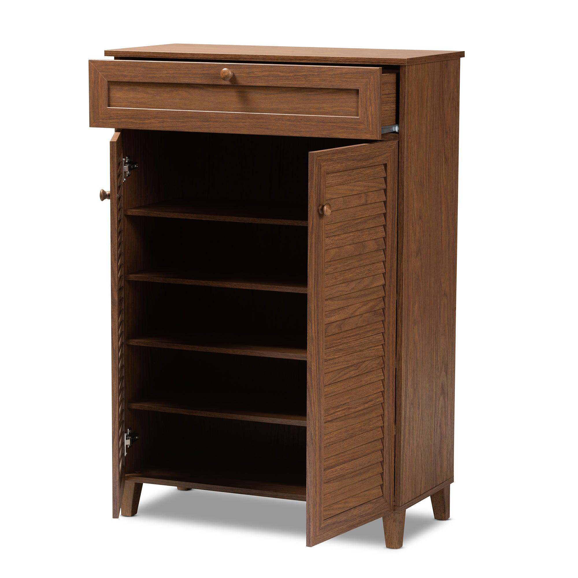 Coolidge Modern and Contemporary Finished 5-Shelf Wood Shoe Storage Cabinet with Drawer