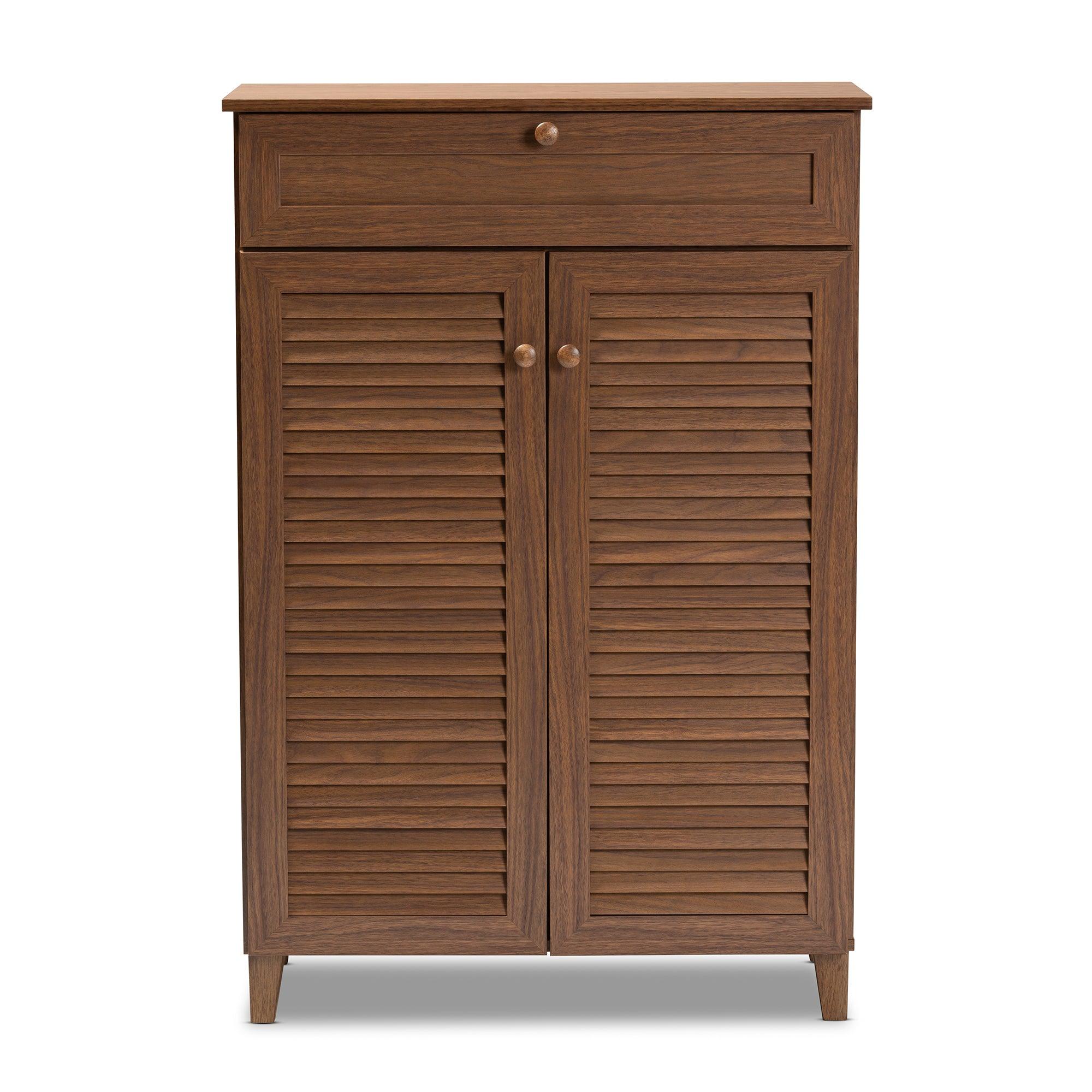 Coolidge Modern and Contemporary Finished 5-Shelf Wood Shoe Storage Cabinet with Drawer