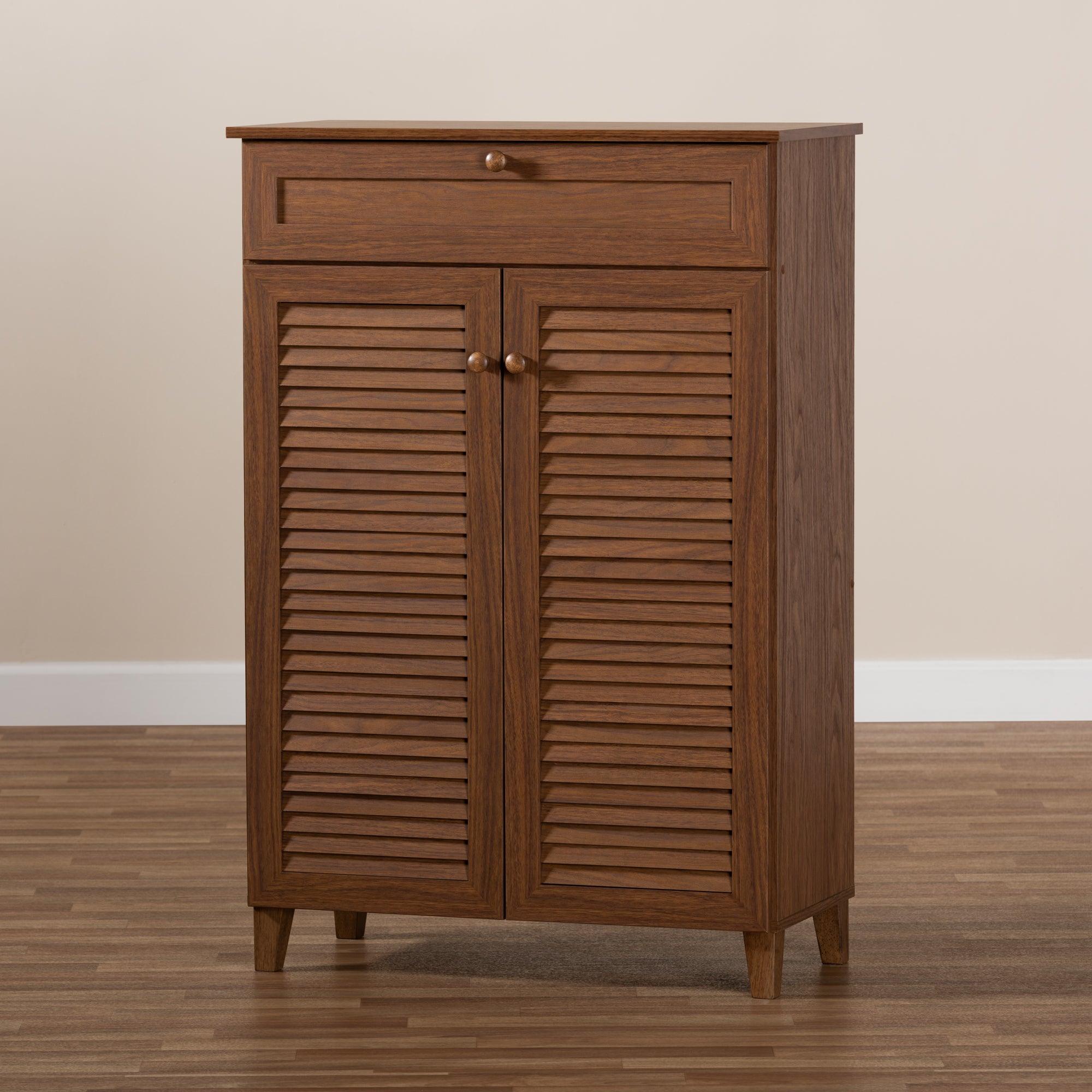 Coolidge Modern and Contemporary Finished 5-Shelf Wood Shoe Storage Cabinet with Drawer