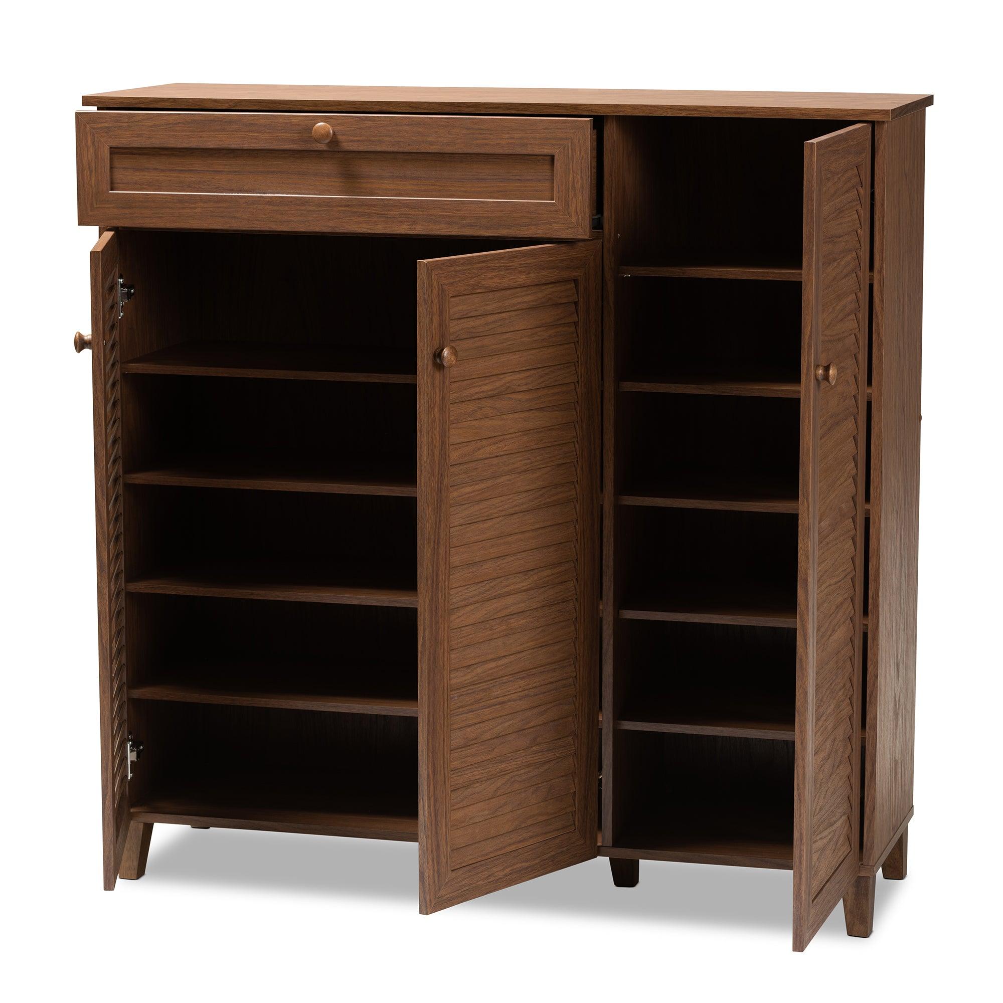 Coolidge Modern and Contemporary Finished 11-Shelf Wood Shoe Storage Cabinet with Drawer