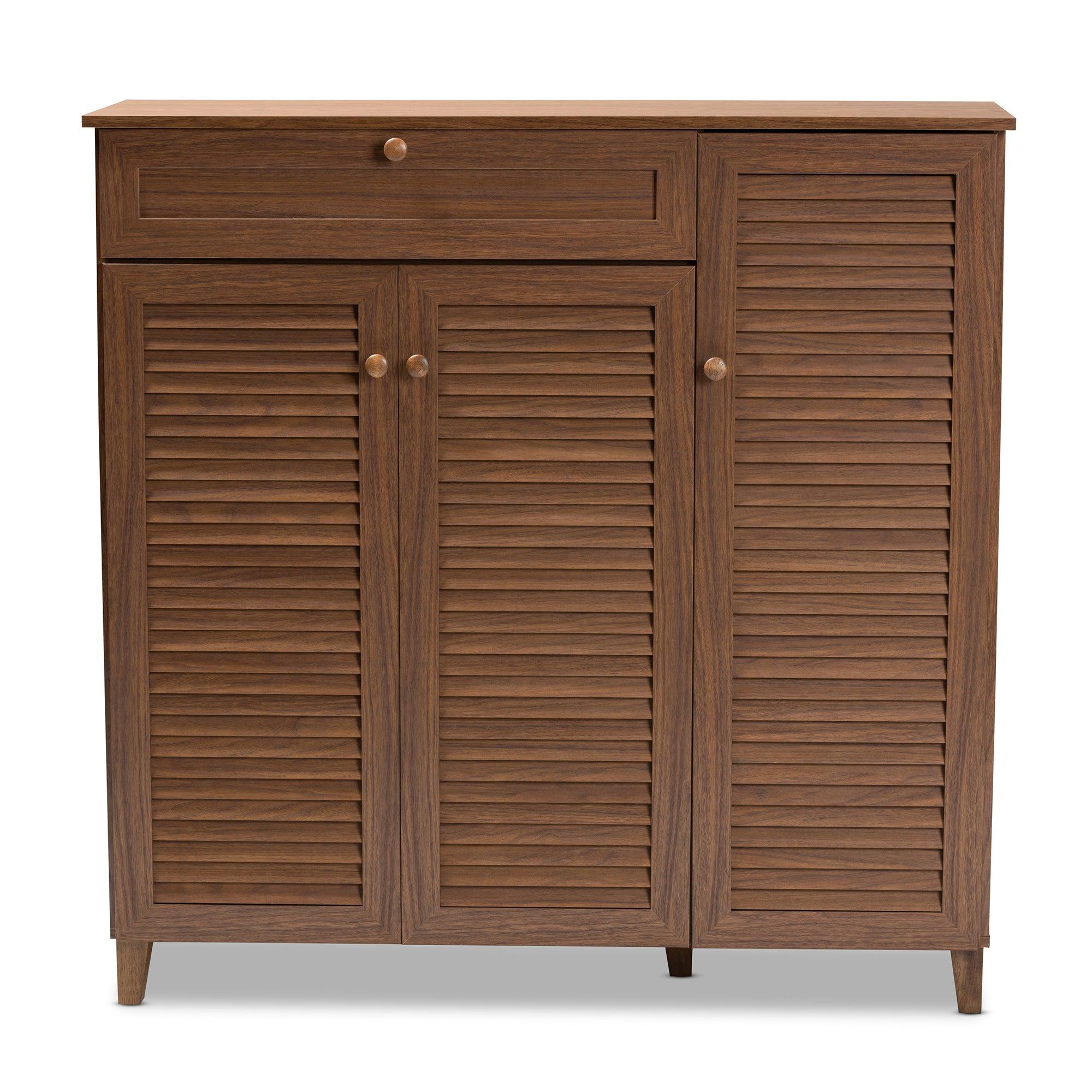 Coolidge Modern and Contemporary Finished 11-Shelf Wood Shoe Storage Cabinet with Drawer