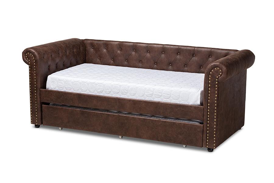 Mabelle Modern and Contemporary Faux Leather Upholstered Daybed with Trundle