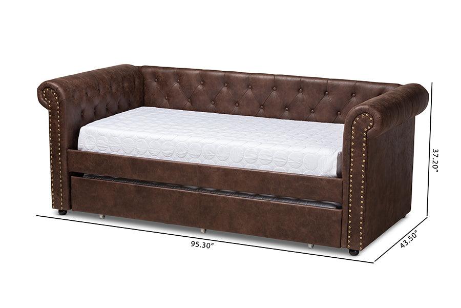 Mabelle Modern and Contemporary Faux Leather Upholstered Daybed with Trundle