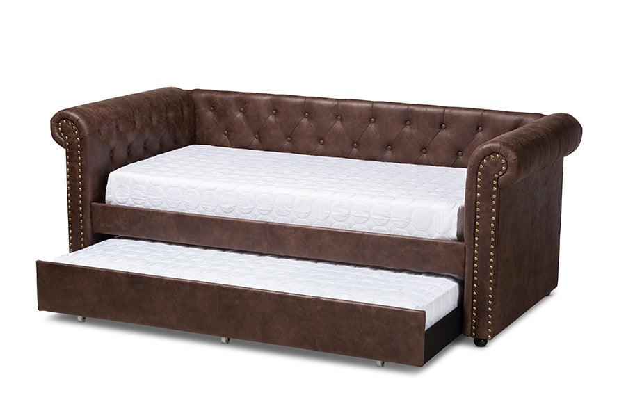 Mabelle Modern and Contemporary Faux Leather Upholstered Daybed with Trundle