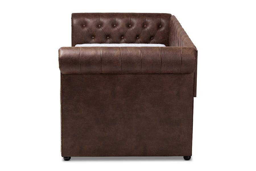 Mabelle Modern and Contemporary Faux Leather Upholstered Daybed with Trundle