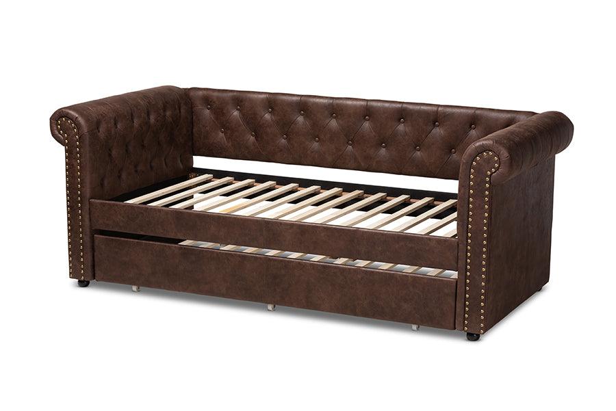 Mabelle Modern and Contemporary Faux Leather Upholstered Daybed with Trundle