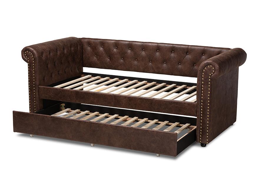 Mabelle Modern and Contemporary Faux Leather Upholstered Daybed with Trundle