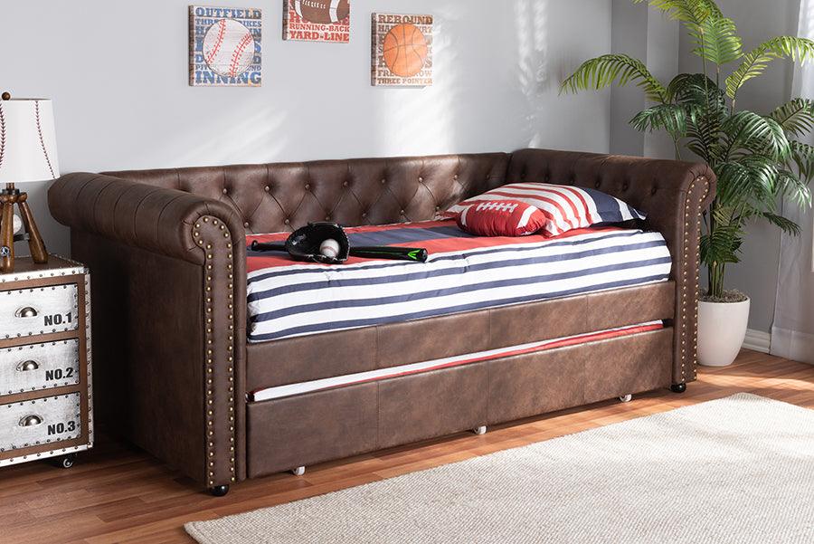 Mabelle Modern and Contemporary Faux Leather Upholstered Daybed with Trundle